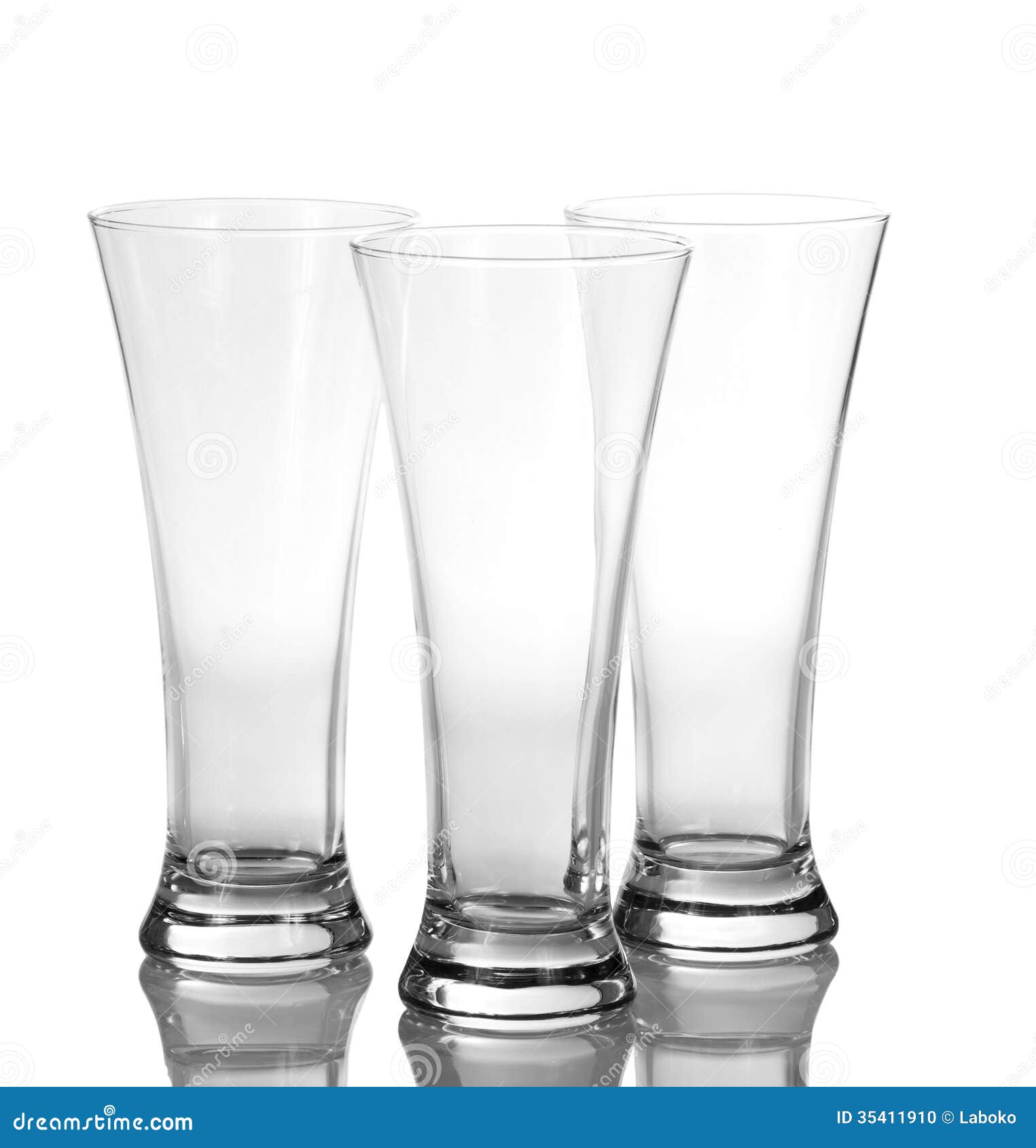 Three beer empty glasses stock photo. Image of fragile 35411910