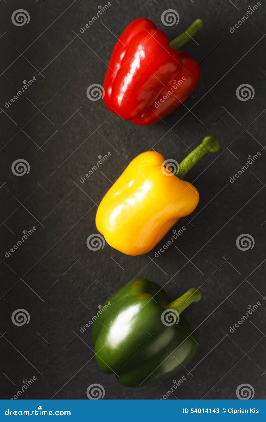 Three Bell Peppers As Stop Light Stock Image Image of limestone