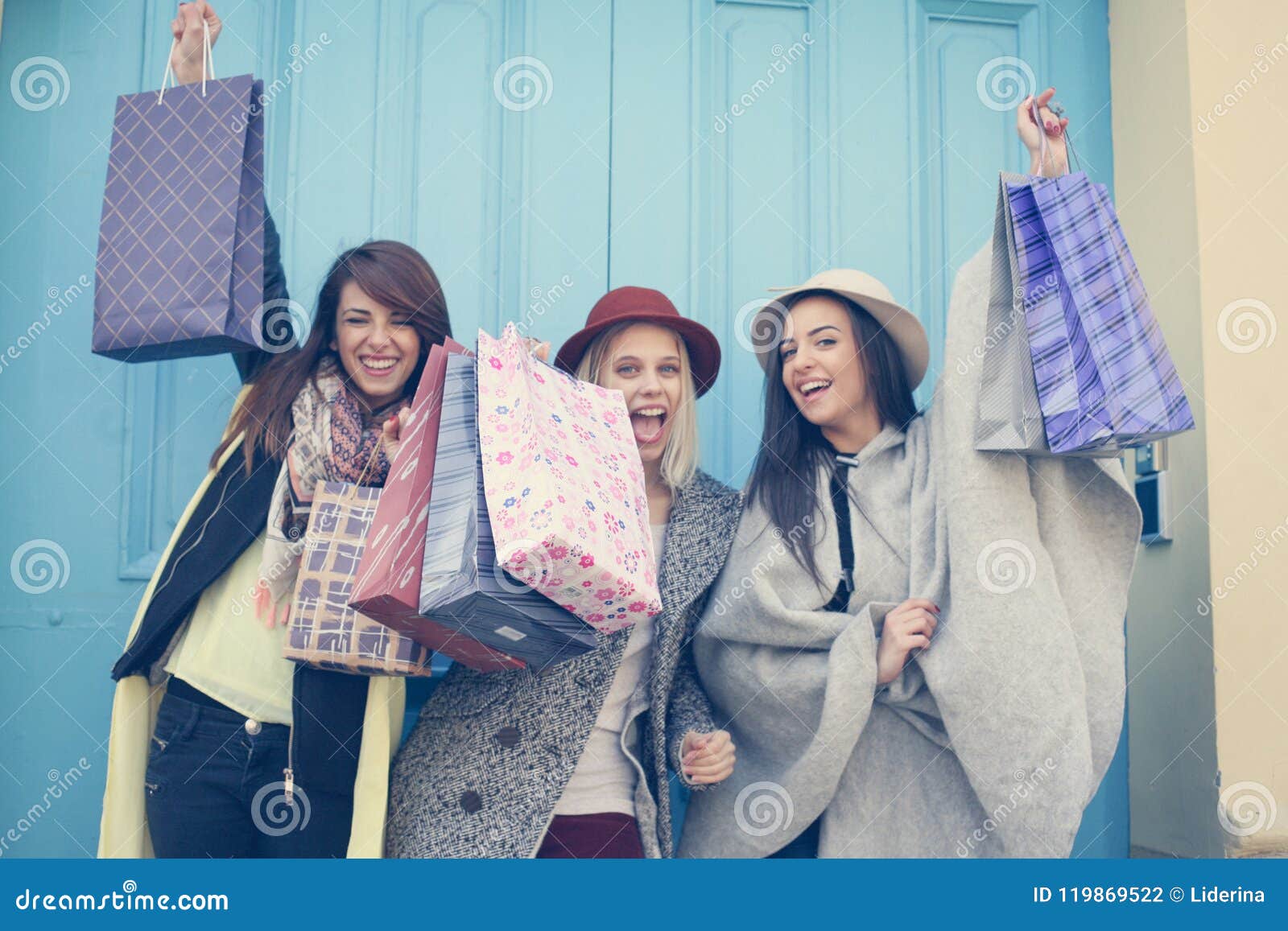 Three Best Friend in Shopping. Stock Photo Image of friends, clothes 119869522