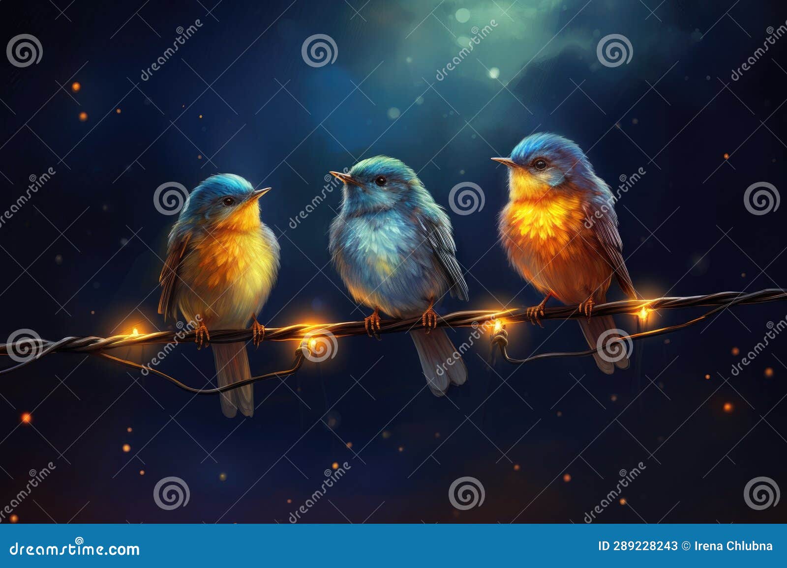 Three Birds Sitting on Wire Stock Illustration Illustration of cute