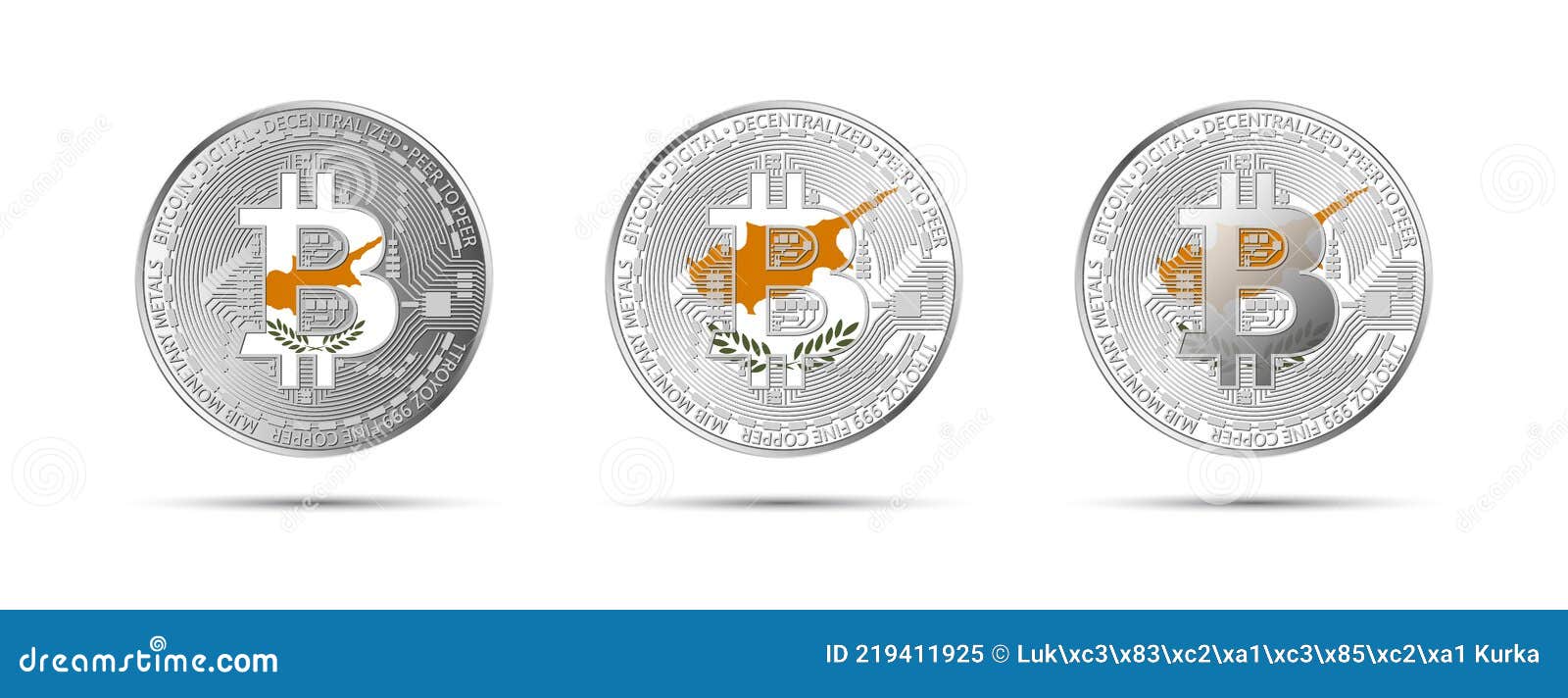 Three Bitcoin Crypto Coins with the Flag of Cyprus. Money of the Future  Stock Vector - Illustration of background, electronic: 219411925
