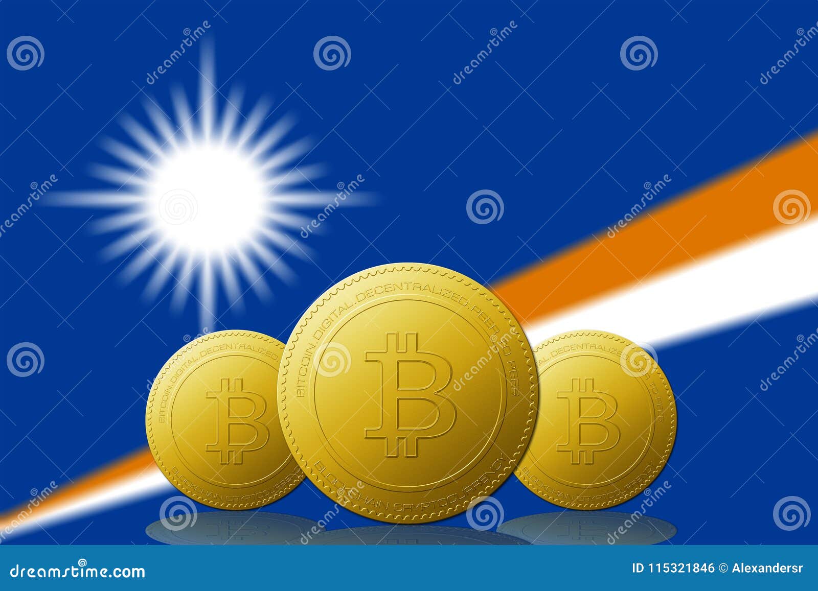Three Bitcoins Cryptocurrency with Marshall Islands Flag on Background  Stock Illustration - Illustration of coin, electronic: 115321846