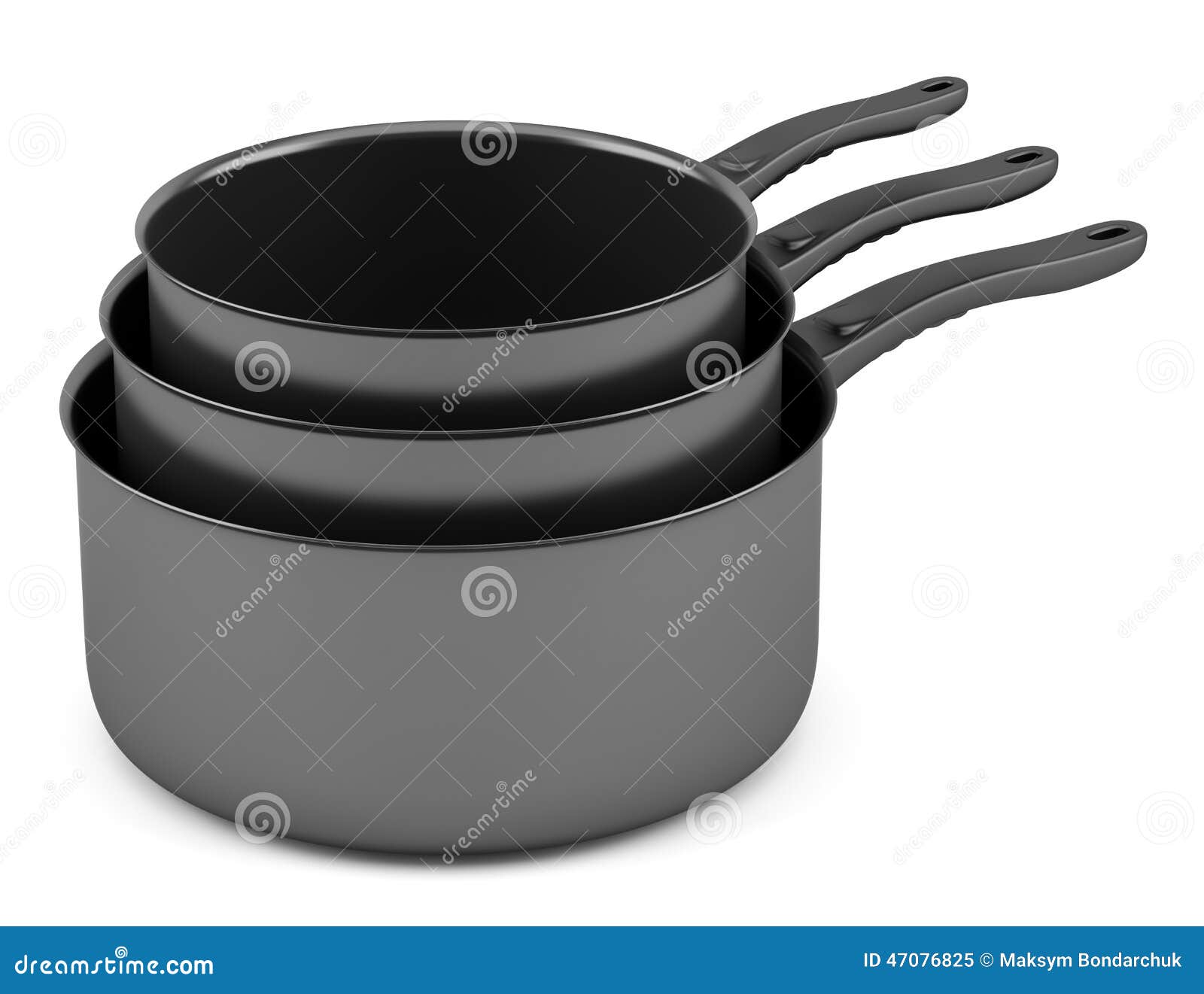 Three Black Cooking Pots on White Stock Illustration Illustration of