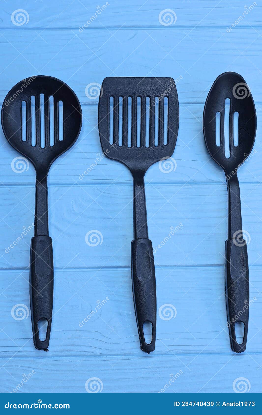 Three Black Plastic Kitchen Utensils Stock Image Image of chef
