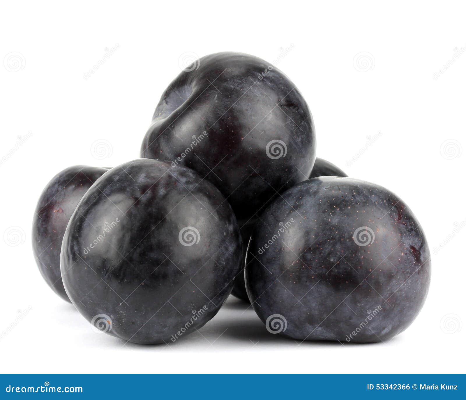three black plums,  on white background