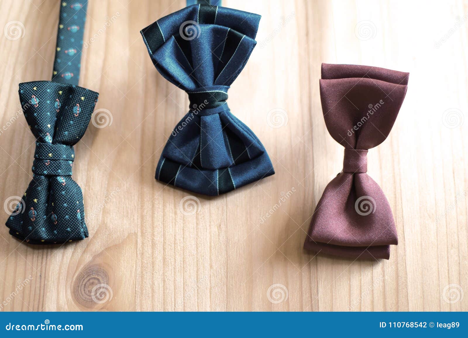 Three Blue and Brown Color Bow Ties Stock Photo - Image of design ...