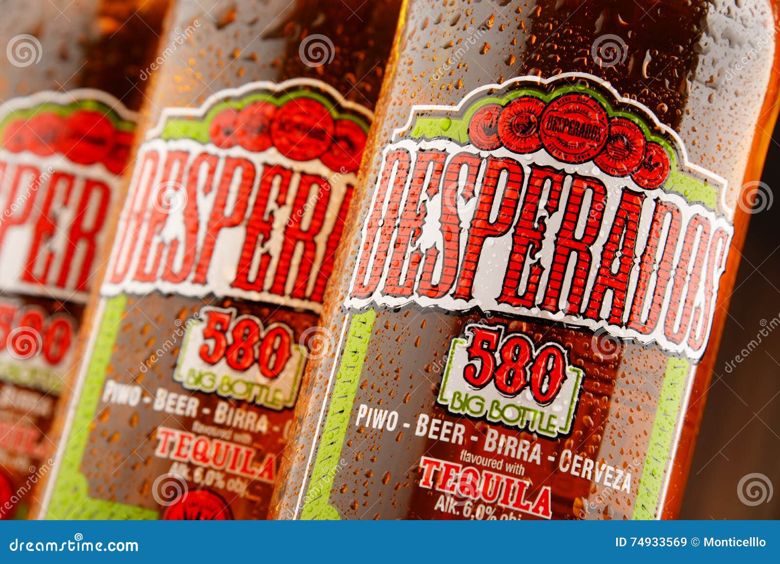 Bottle of Desperados pale lager flavored with tequila Stock Photo