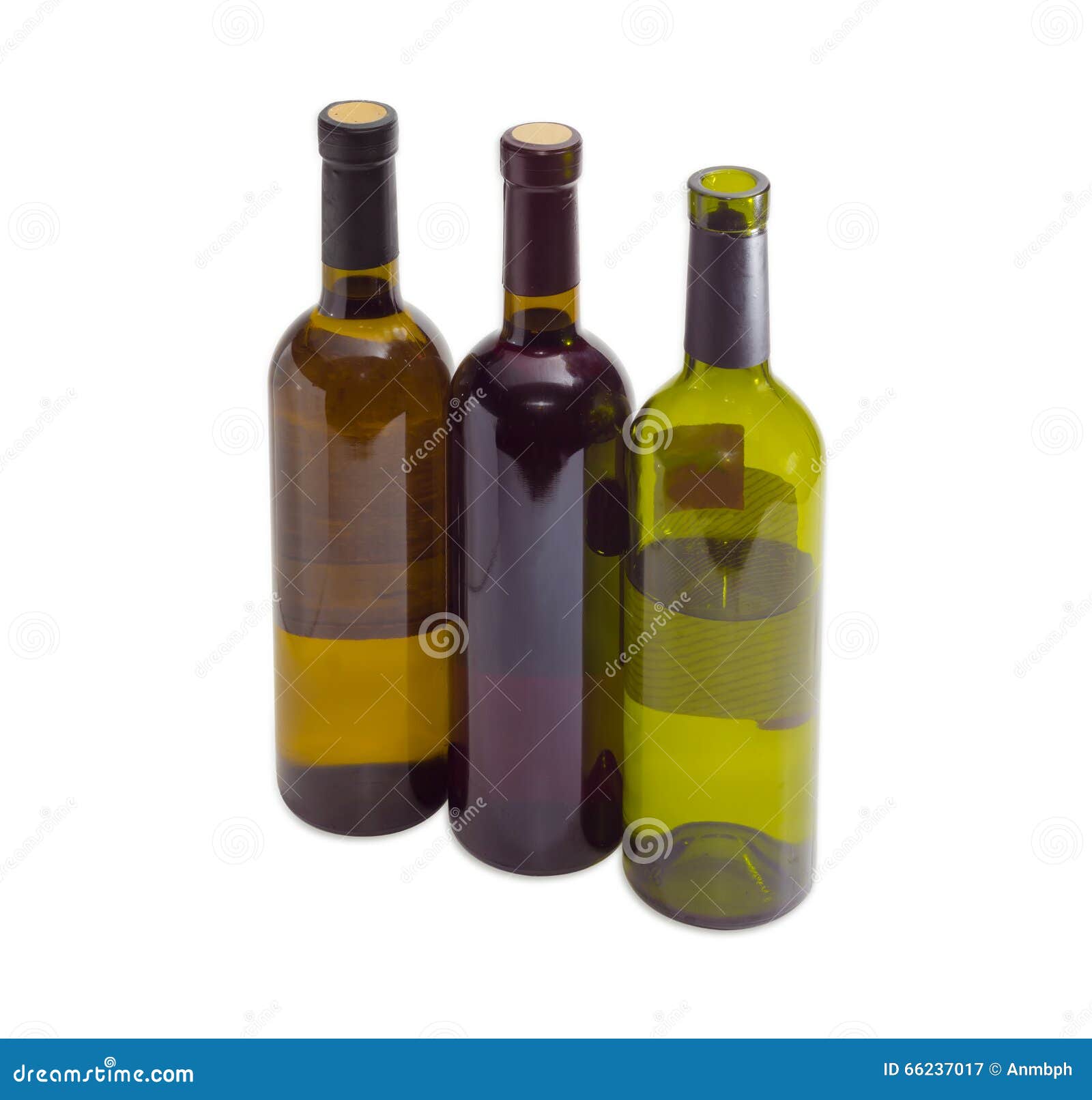 Three Bottles of a Various Wine on a Light Background Stock Image