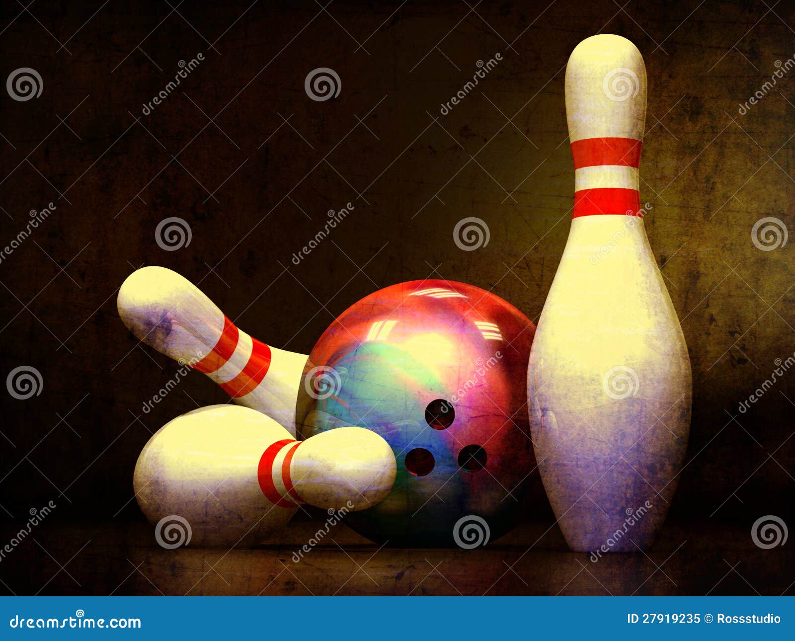 Three Bowling Pins and a Bowling Ball Stock Illustration Illustration