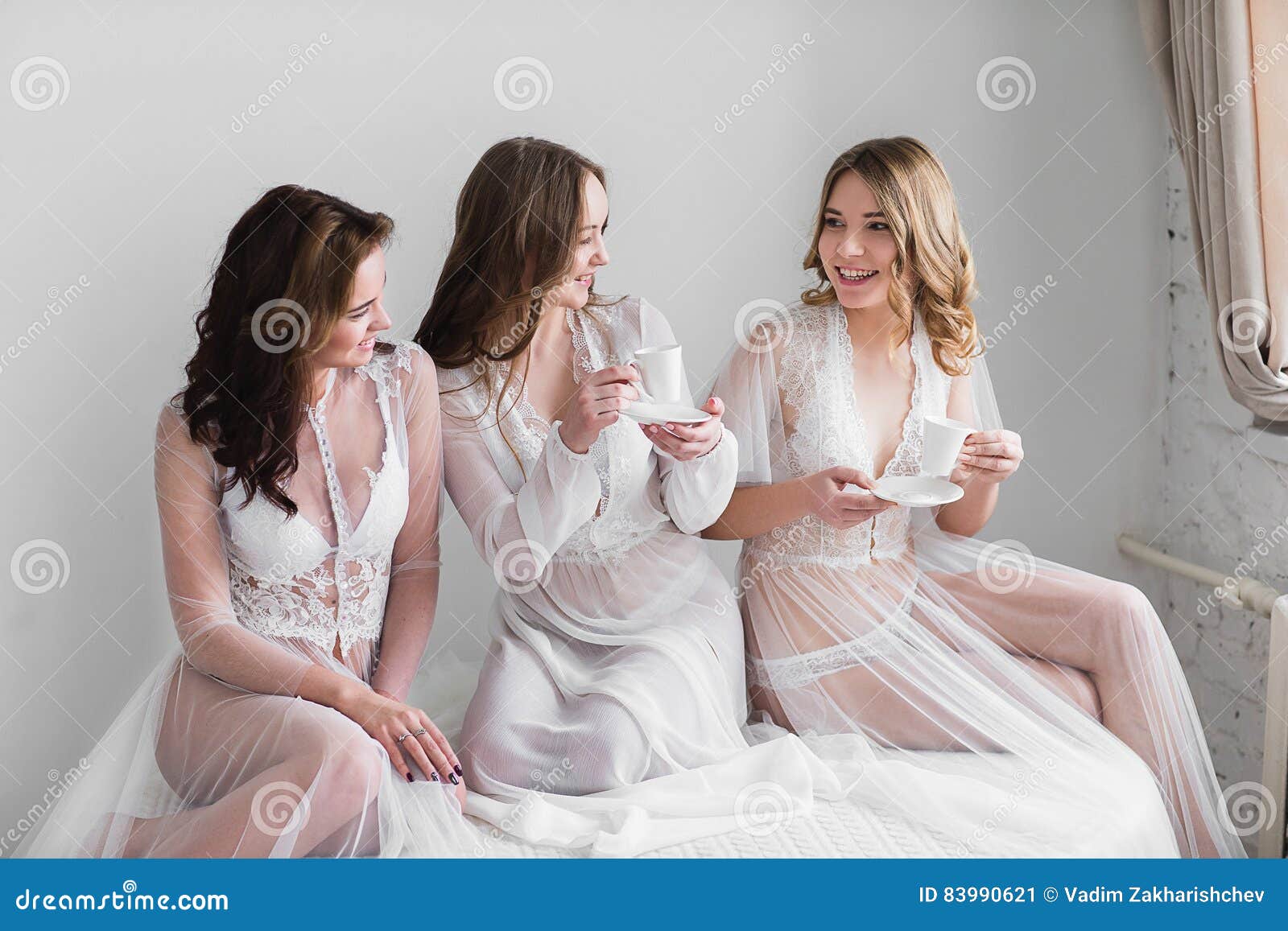 Bridesmaids in lingerie Three Bridesmaid Sisters In A Bright Room In Lingerie Stock Image Image Of Rich Passion 83990621
