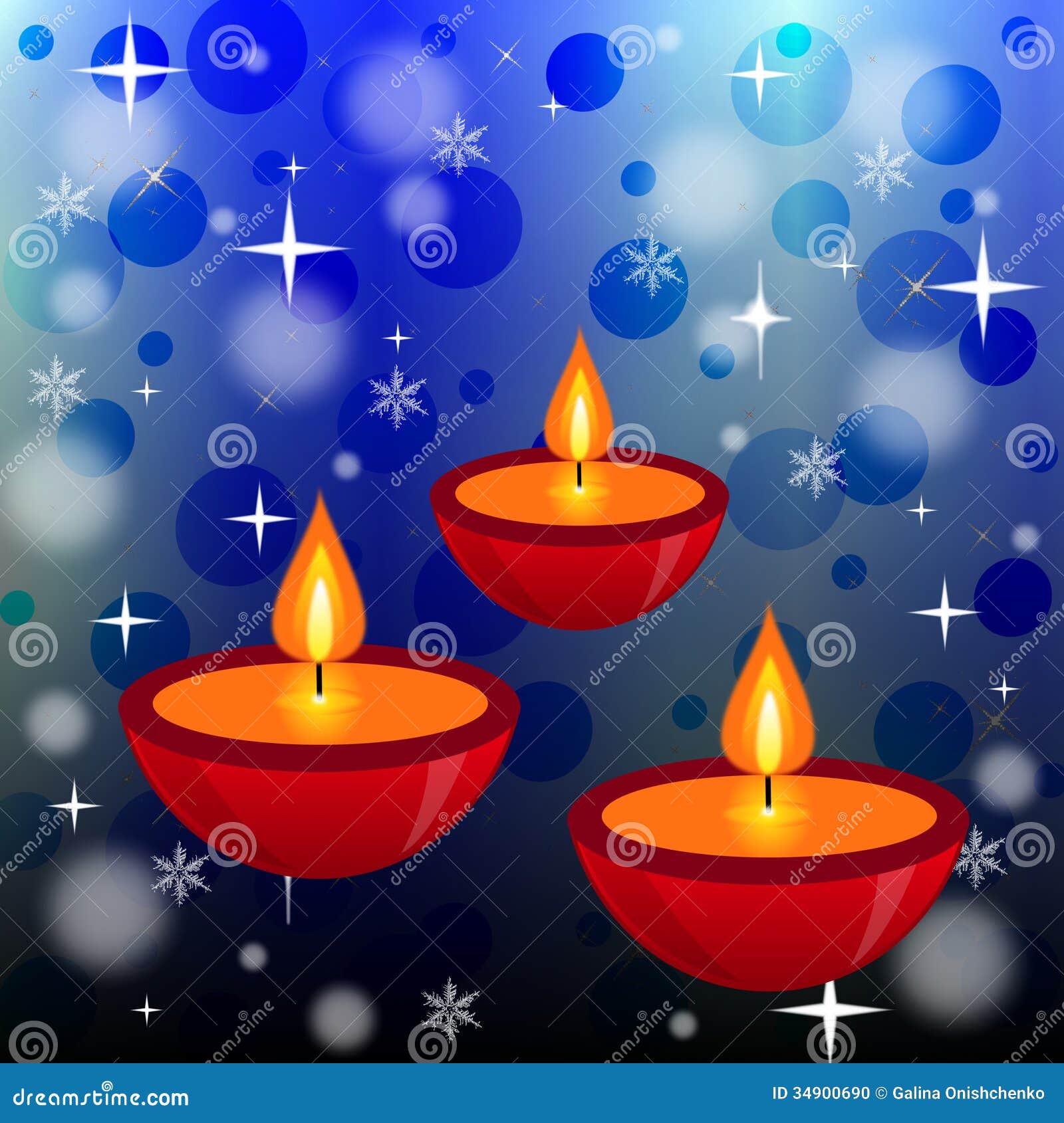 Three Bright Beautiful Candlesticks on an Abstract Background Stock