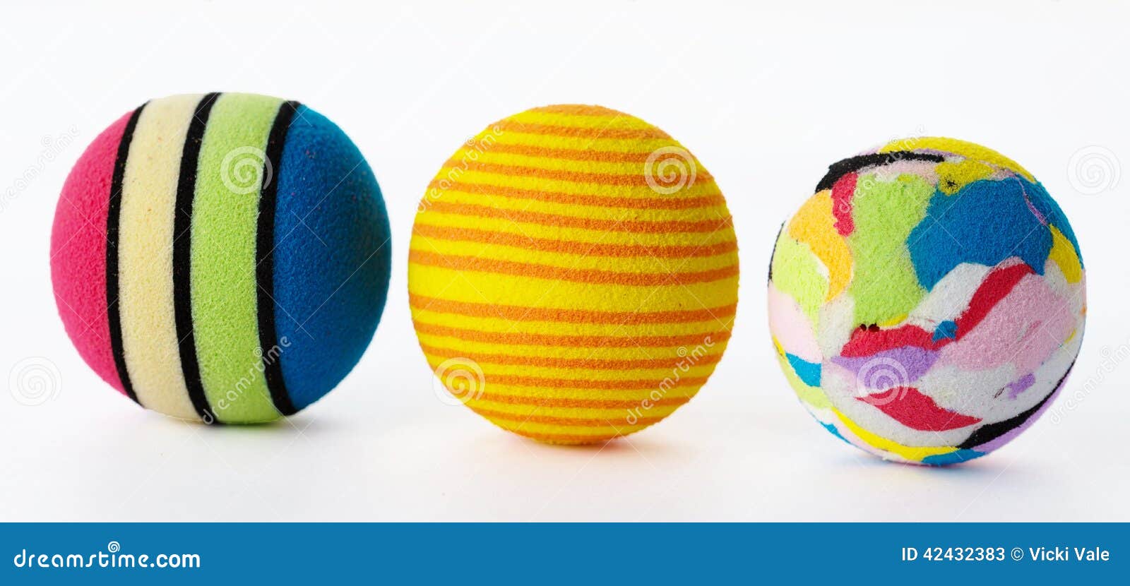 Three Brightly Coloured Foam Balls. Stock Image Image of foam, striped 42432383