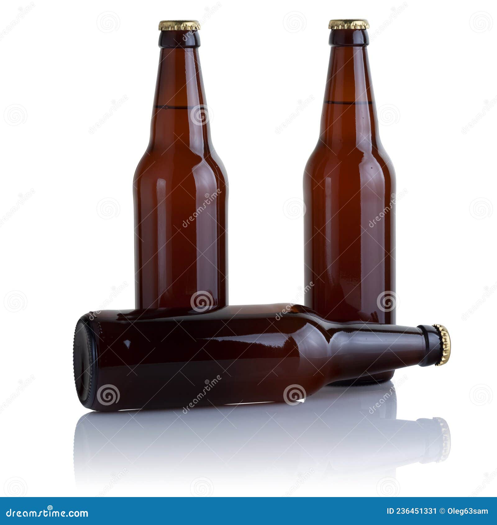 Three Brown Glass Beer Bottles Stock Image Image of glass, full