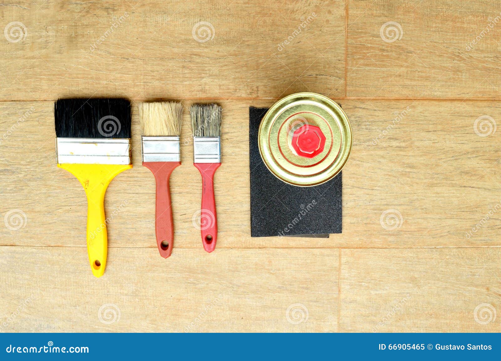 Three Brushes, a Can and a Sandpaper Stock Image Image of renovation