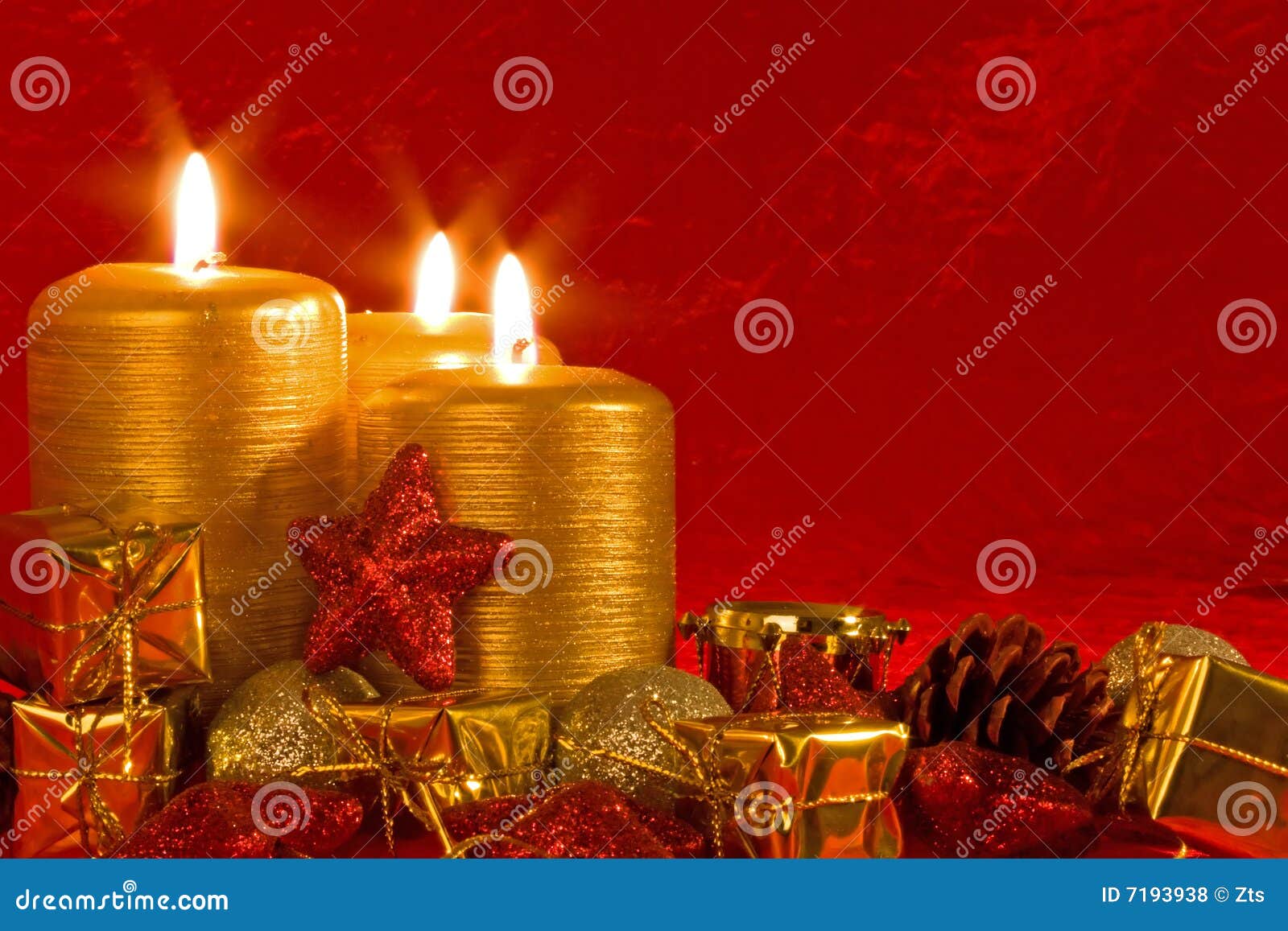 Three Burning Candles in a Christmas Setting Stock Photo Image of