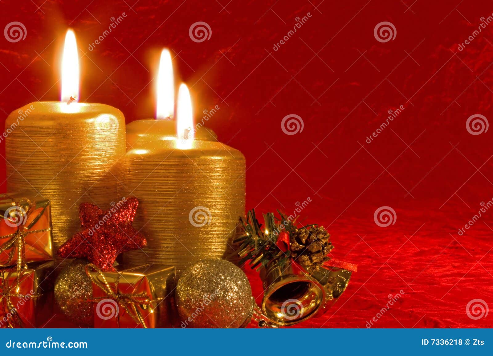 Three Burning Christmas Candles Stock Photo Image of glowing