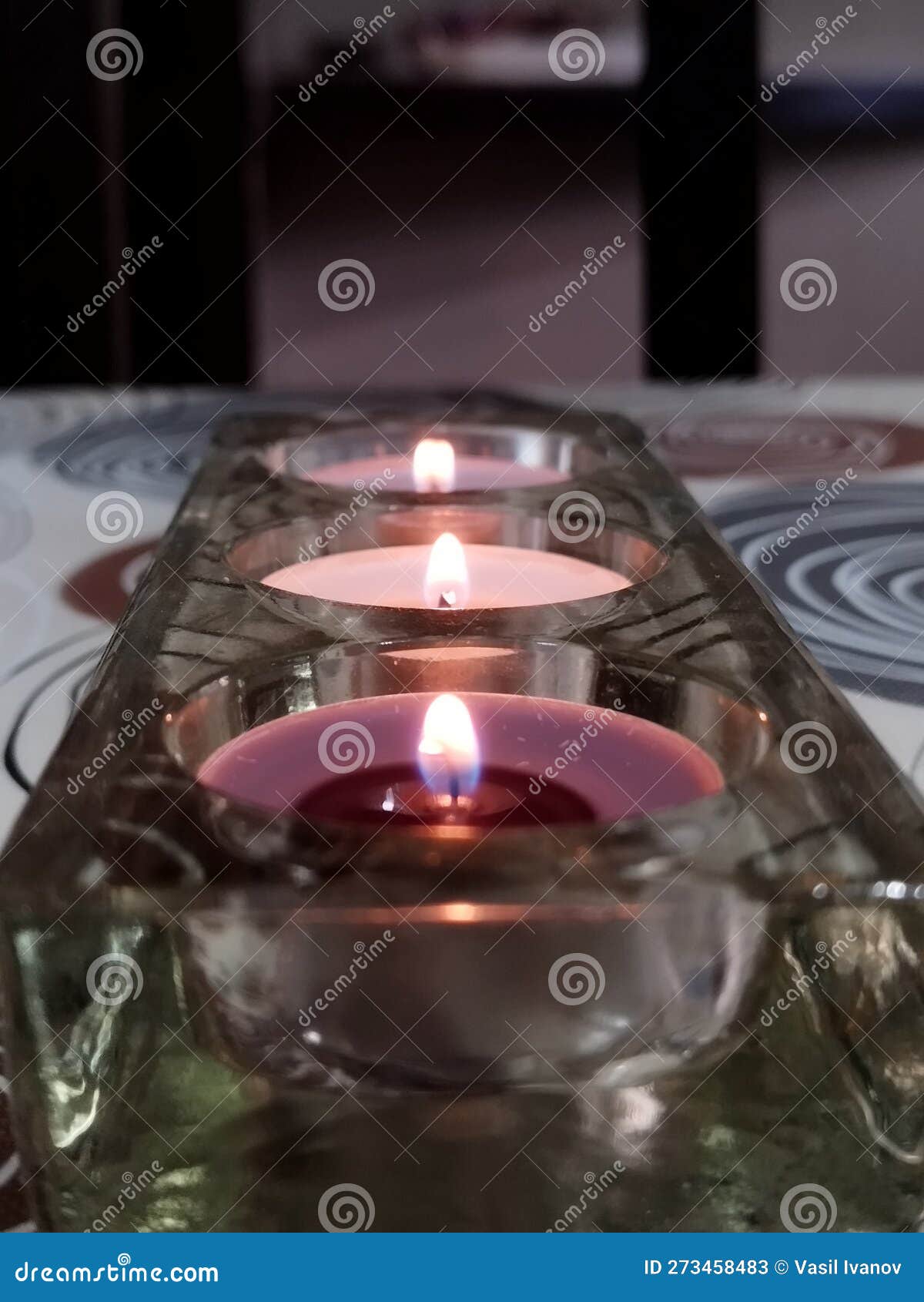 Three Burning Scented Candles on the Table Stock Image Image of organ