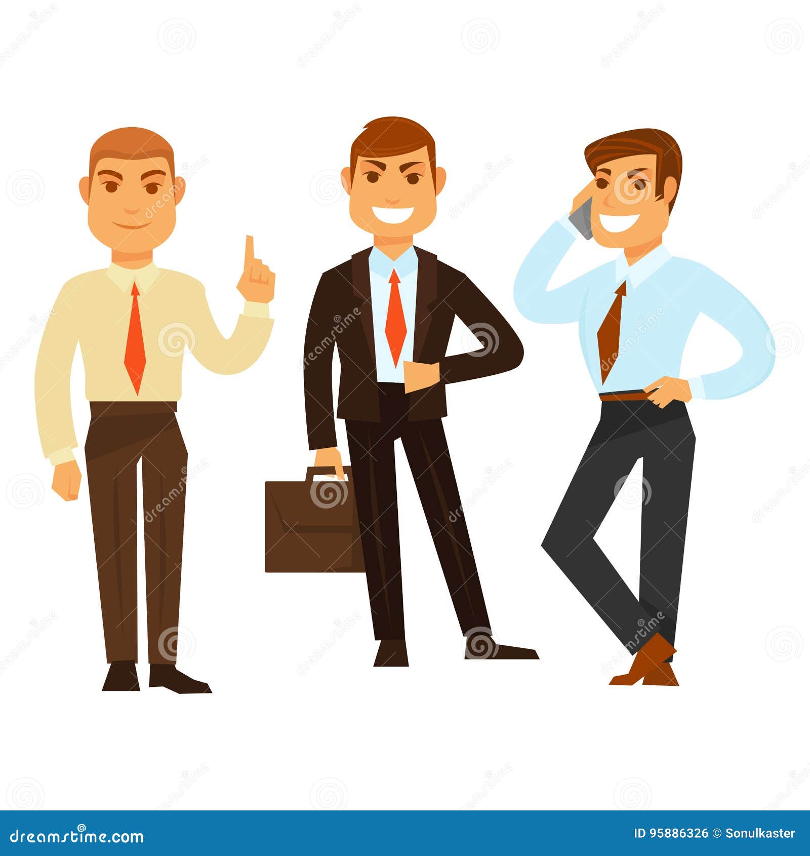 Three Businessmen in Good Mood while Working on White Stock Vector ...