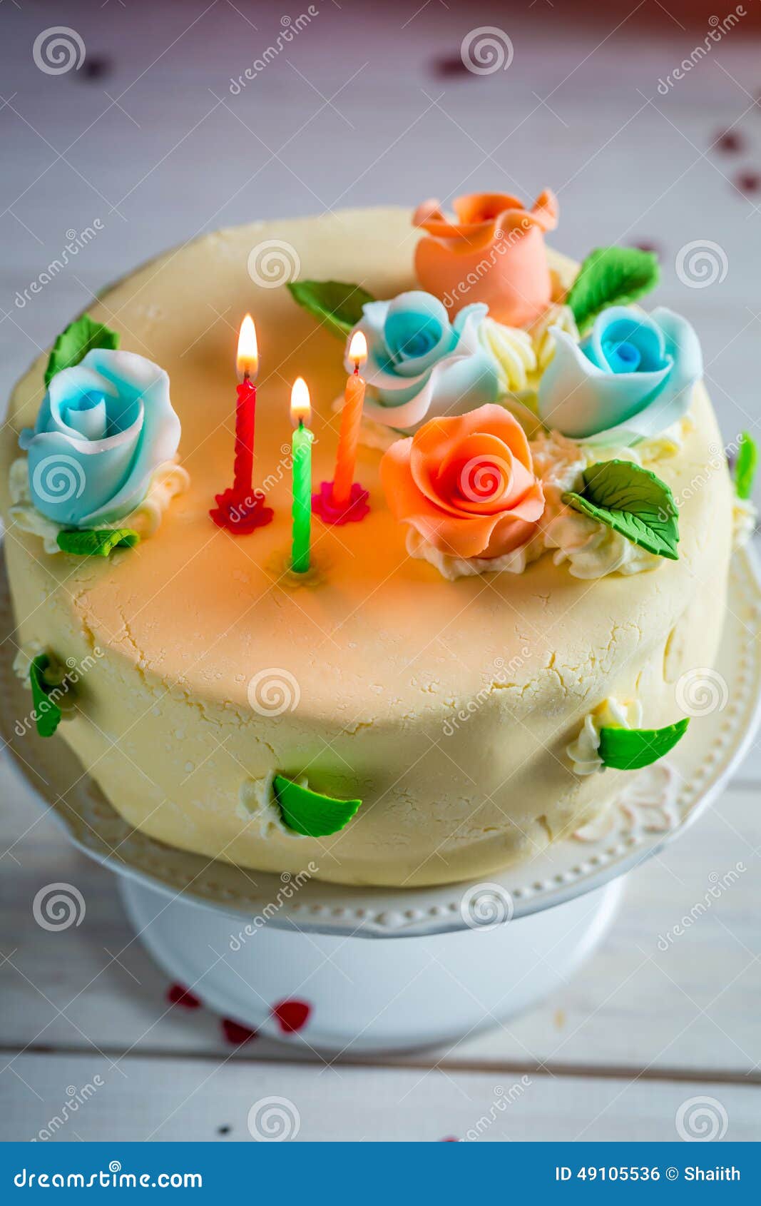 Three Candles on Birthday Cake Stock Photo Image of background, event