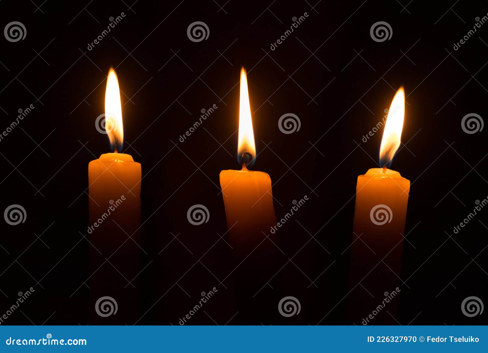 Candles Flame Close Up On A Dark Background. Candle Light Border Design