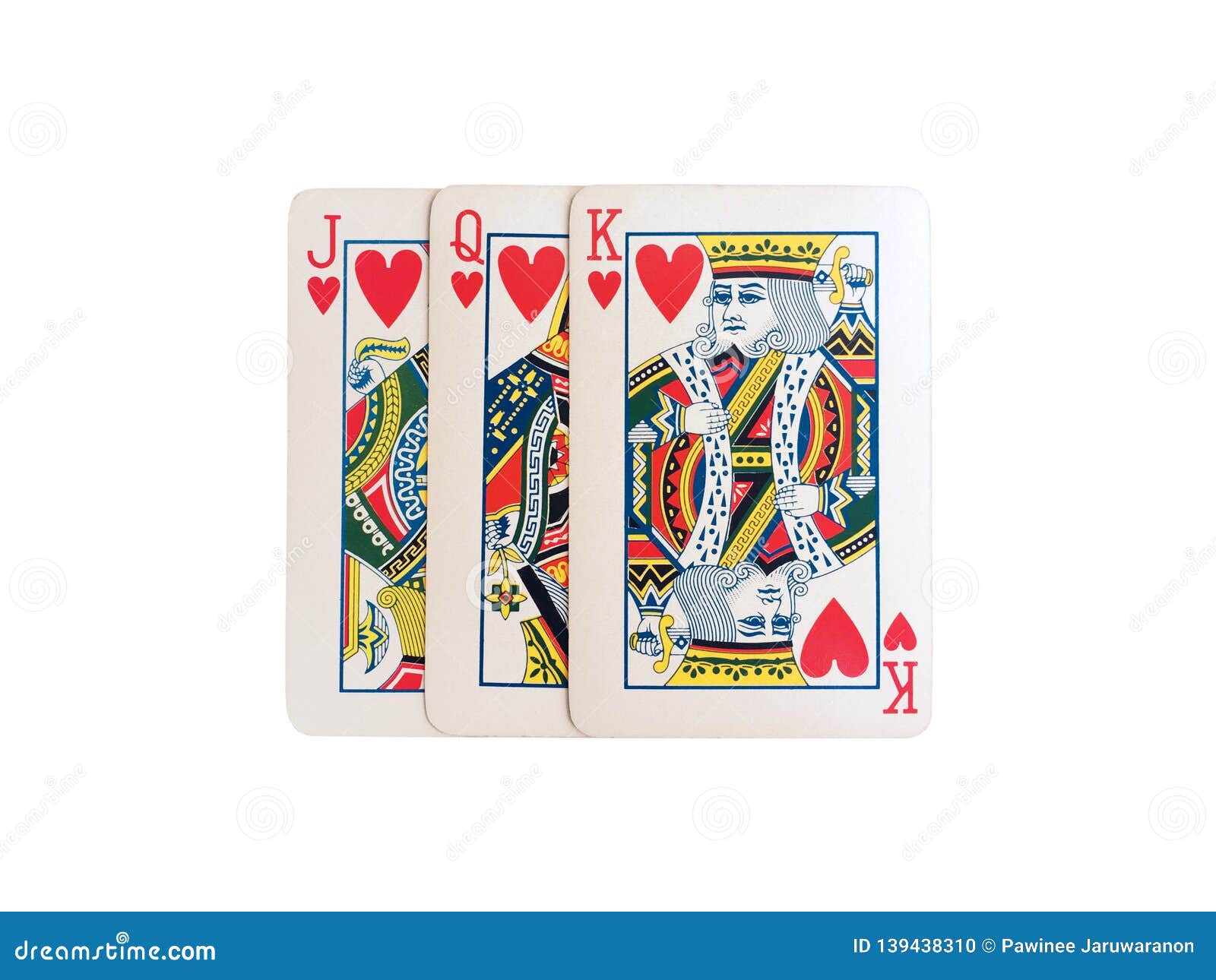 Three Cards of Heart Set of Jack, Queen, King Card Arrange Overlap 