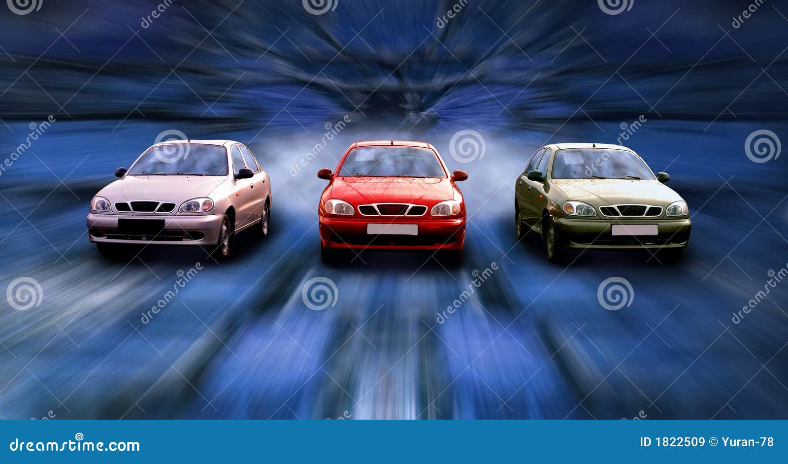 three cars on the speed in night
