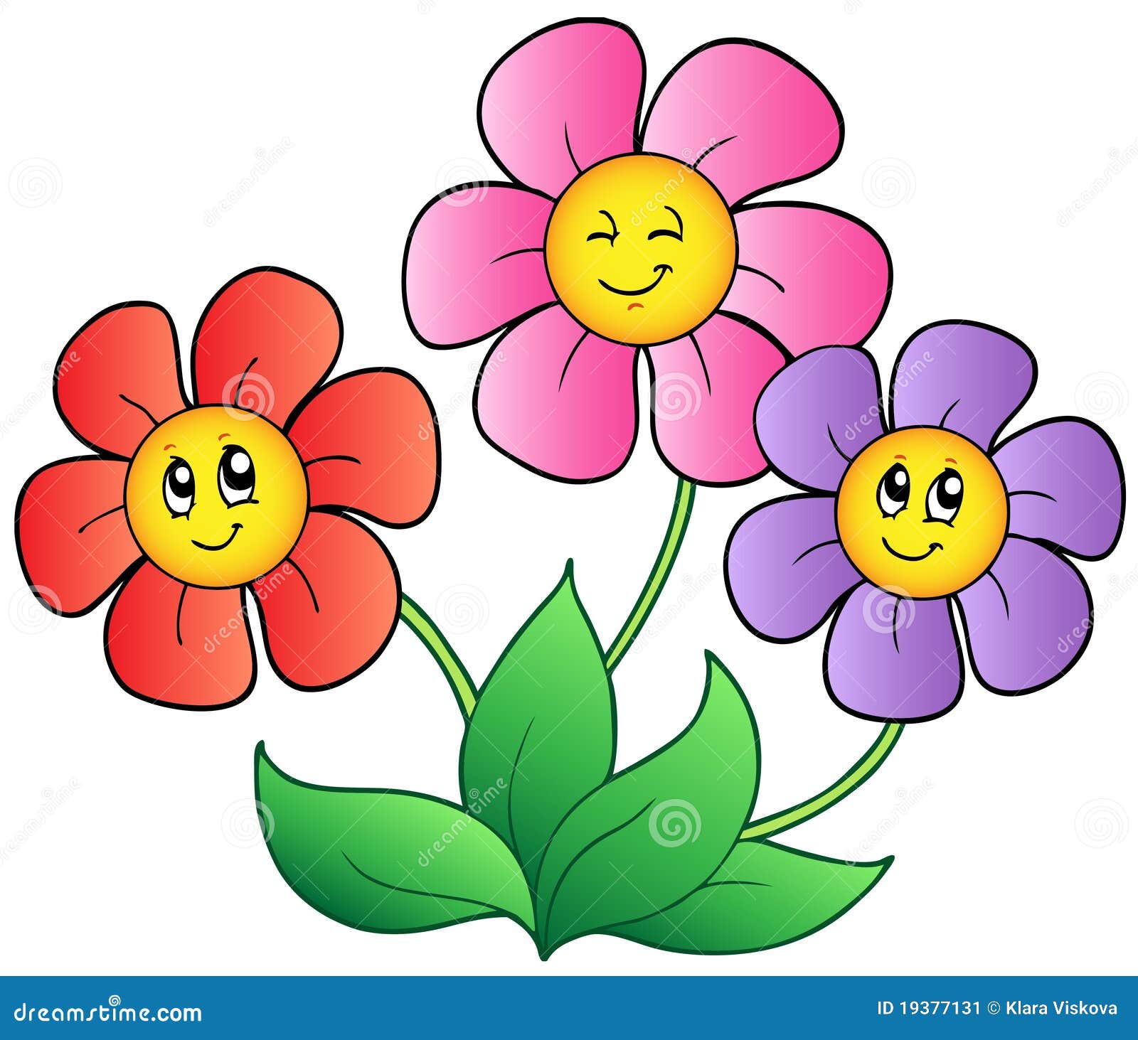 three cartoon flowers