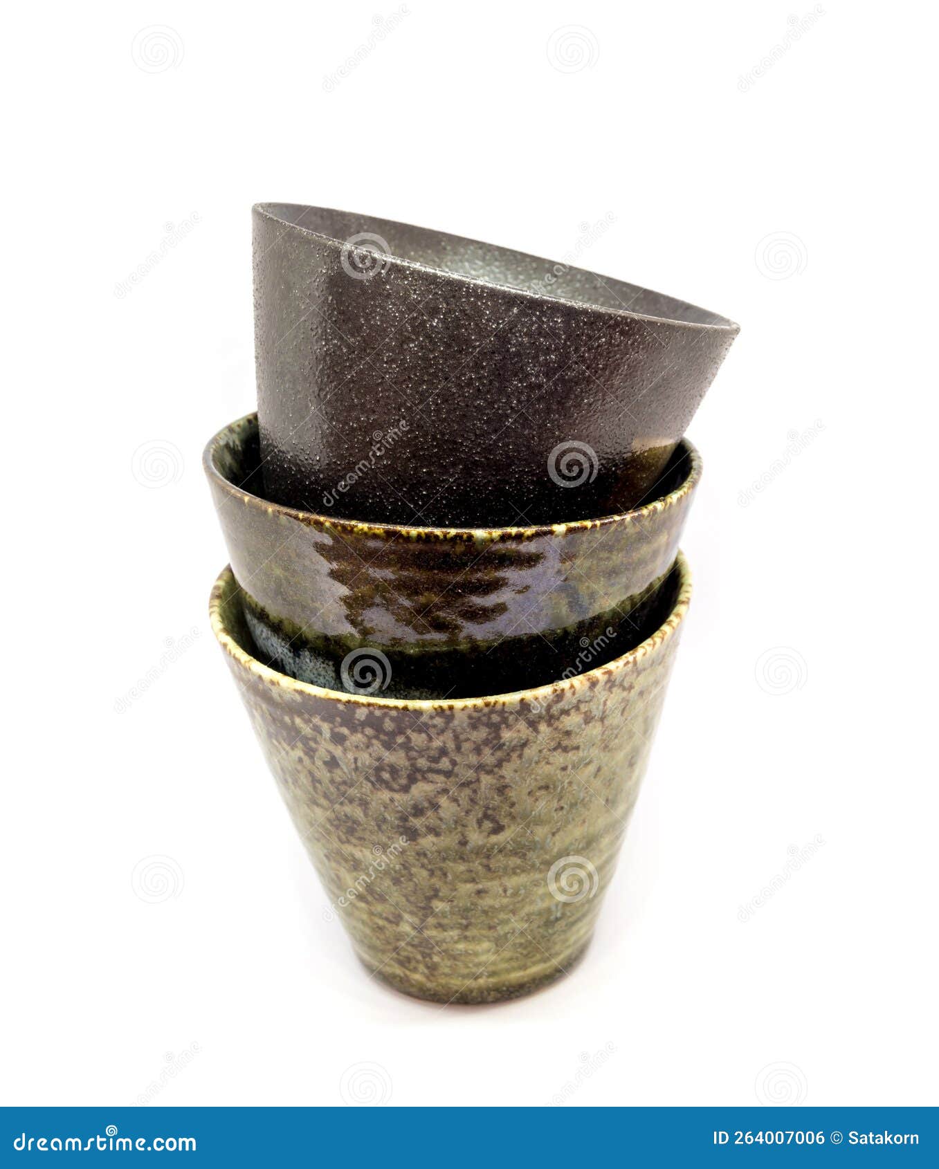 Three Ceramic Cups of the Same Shape but the Pattern is Different Stock