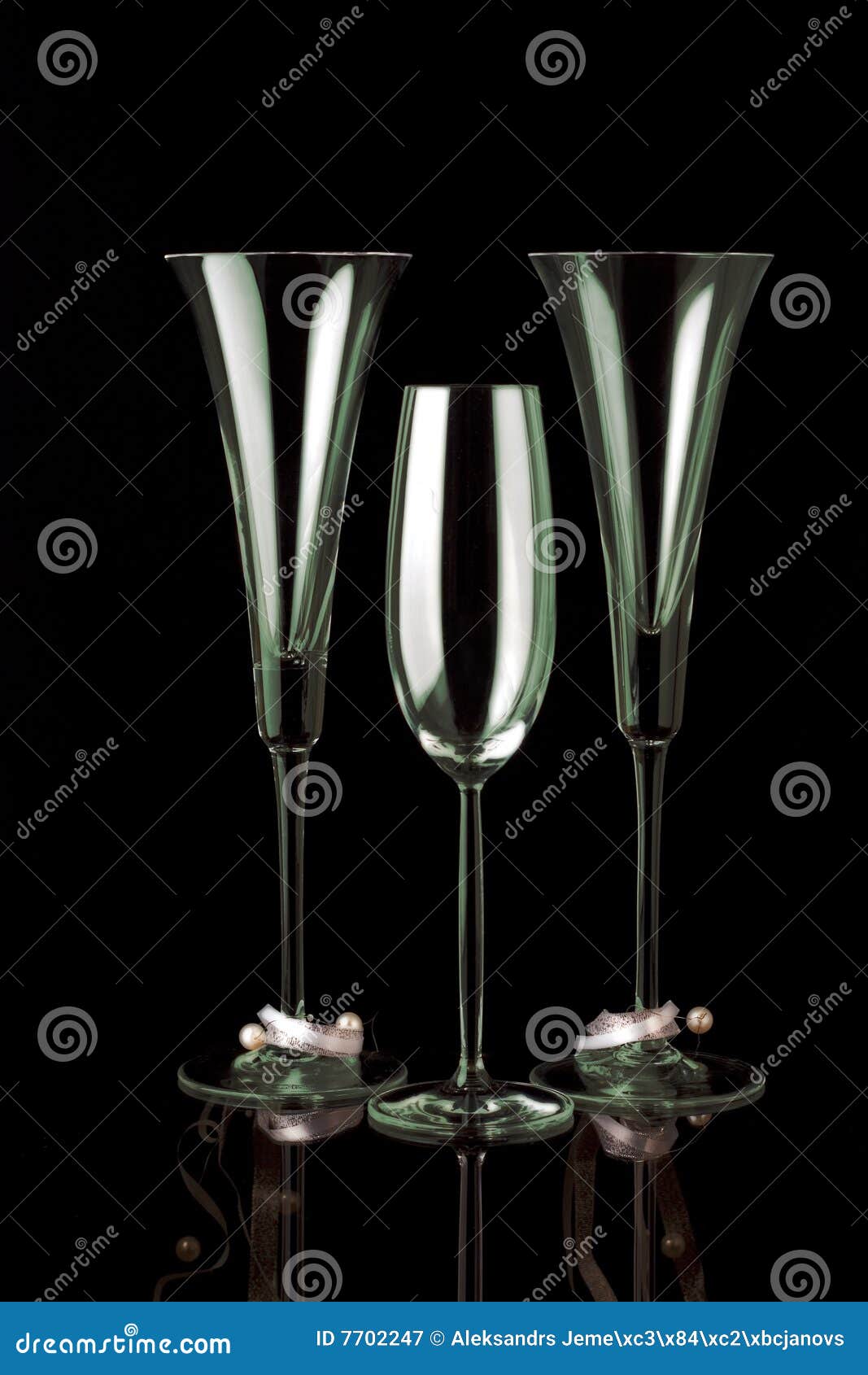 THREE CHAMPAGNE GLASSES on BLACK Stock Image Image of festoon