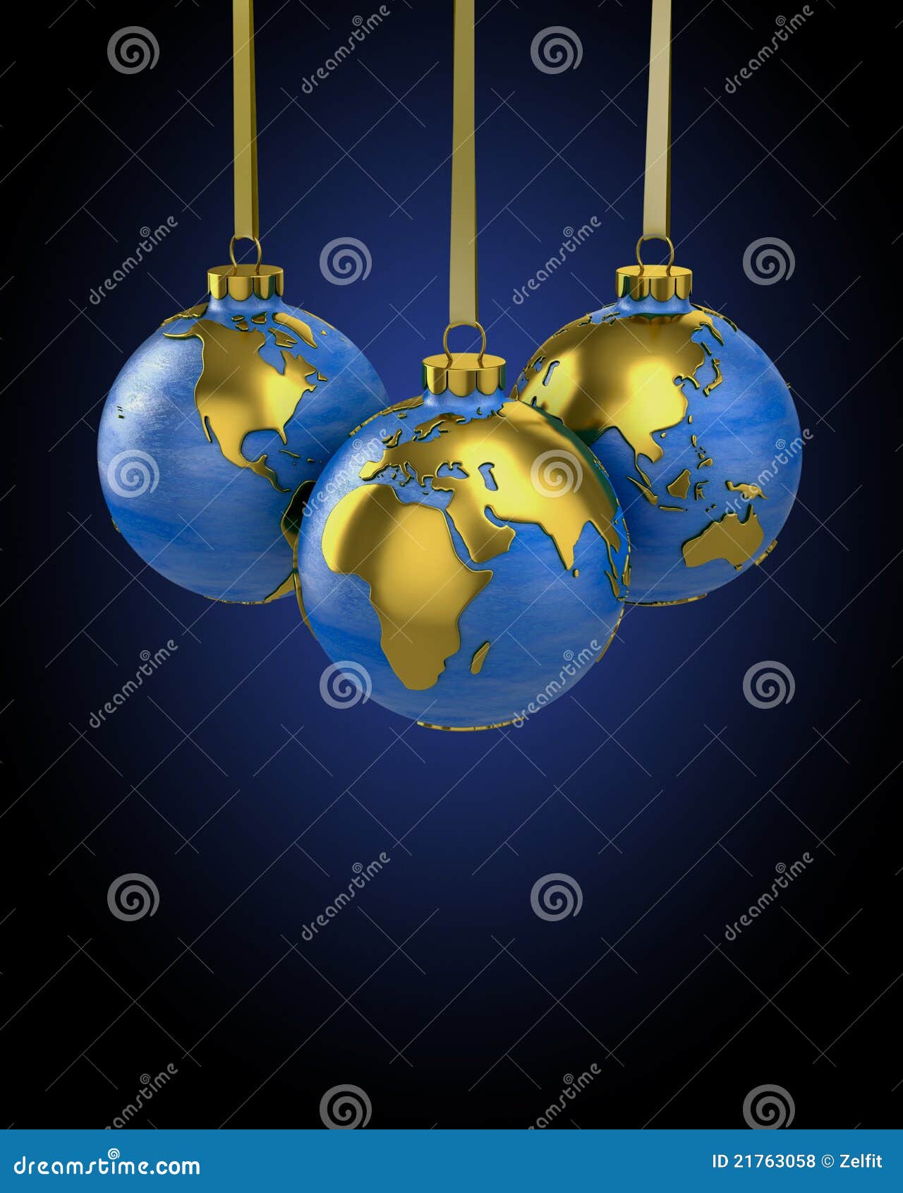 three christmas balls d as globe or planet