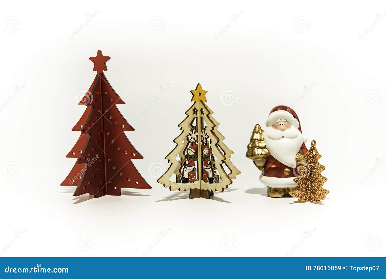 Three Christmas Trees with Santa Claus Isolated on White Background