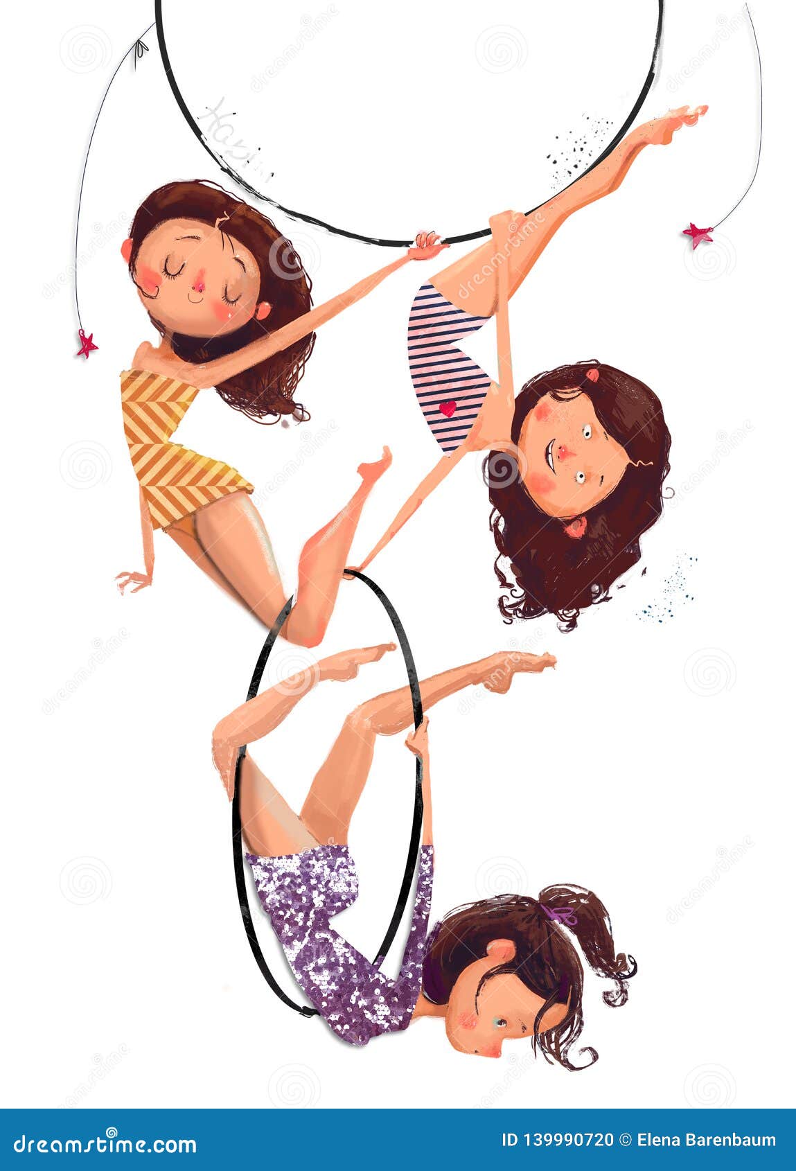 Three Air Gymnasts Cartoon Girls with Hoop Stock Illustration ...
