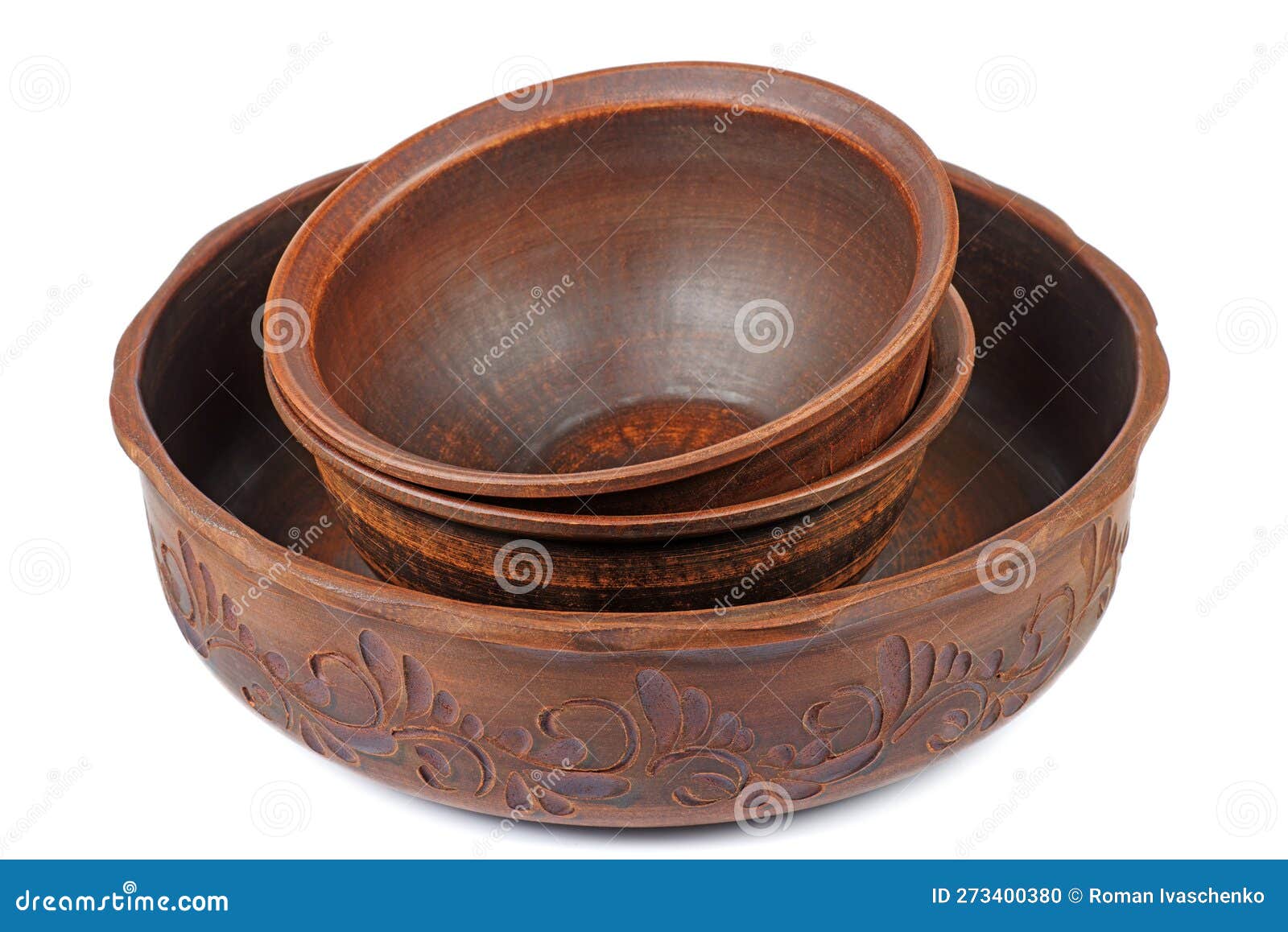 Three Clay Bowls Isolated on a White Stock Photo Image of traditional, craft 273400380