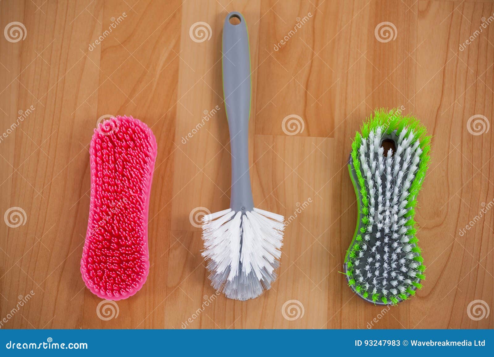Three Cleaning Brushes on Wooden Floor Stock Image Image of supplies