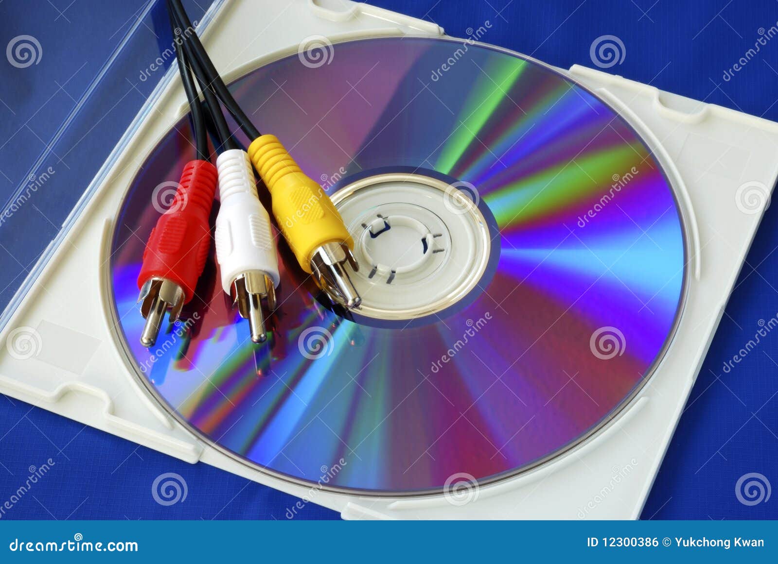 Threecolor RCA Video Cables on a CD Stock Photo Image of case, disc