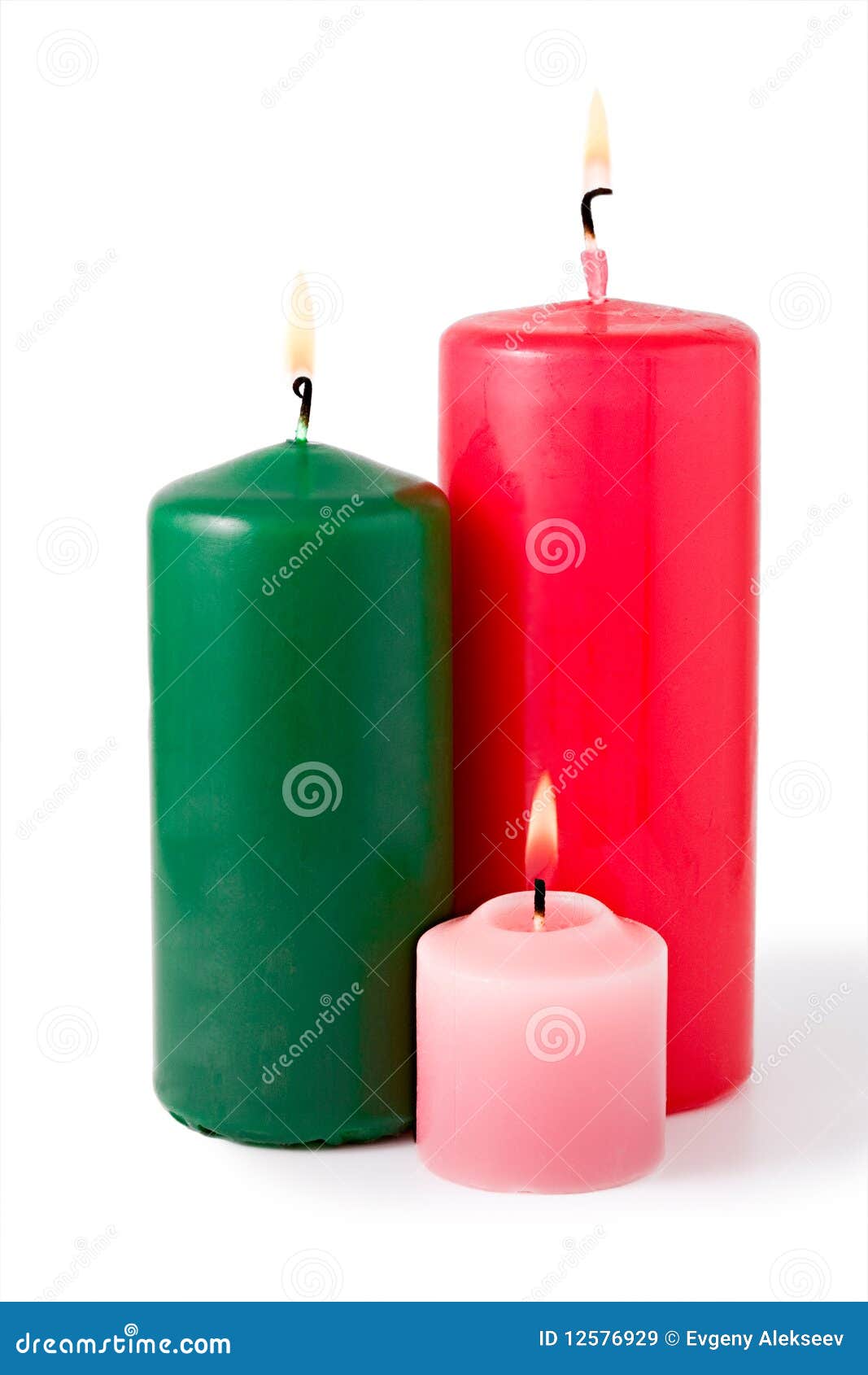 Three Colored Burning Candles. Isolated Stock Image Image of scented