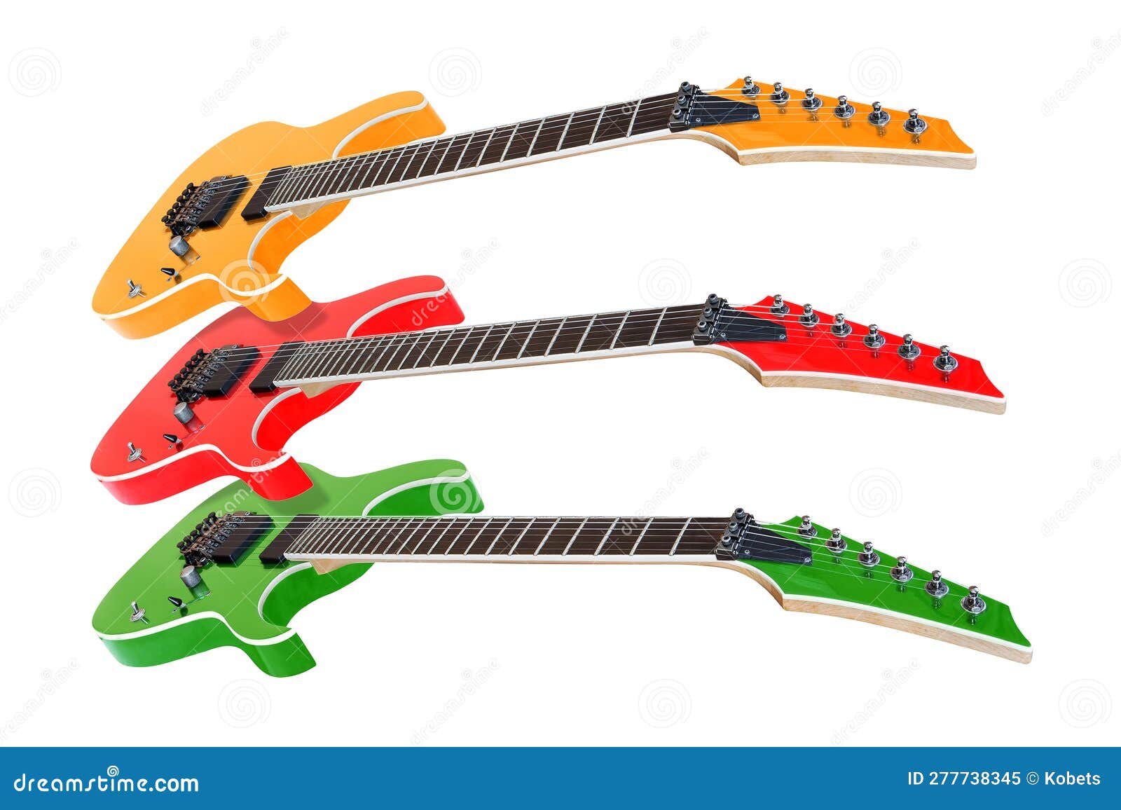 Trio Of Guitars With GUITAR Text Silhouette On White With Clipping Path
