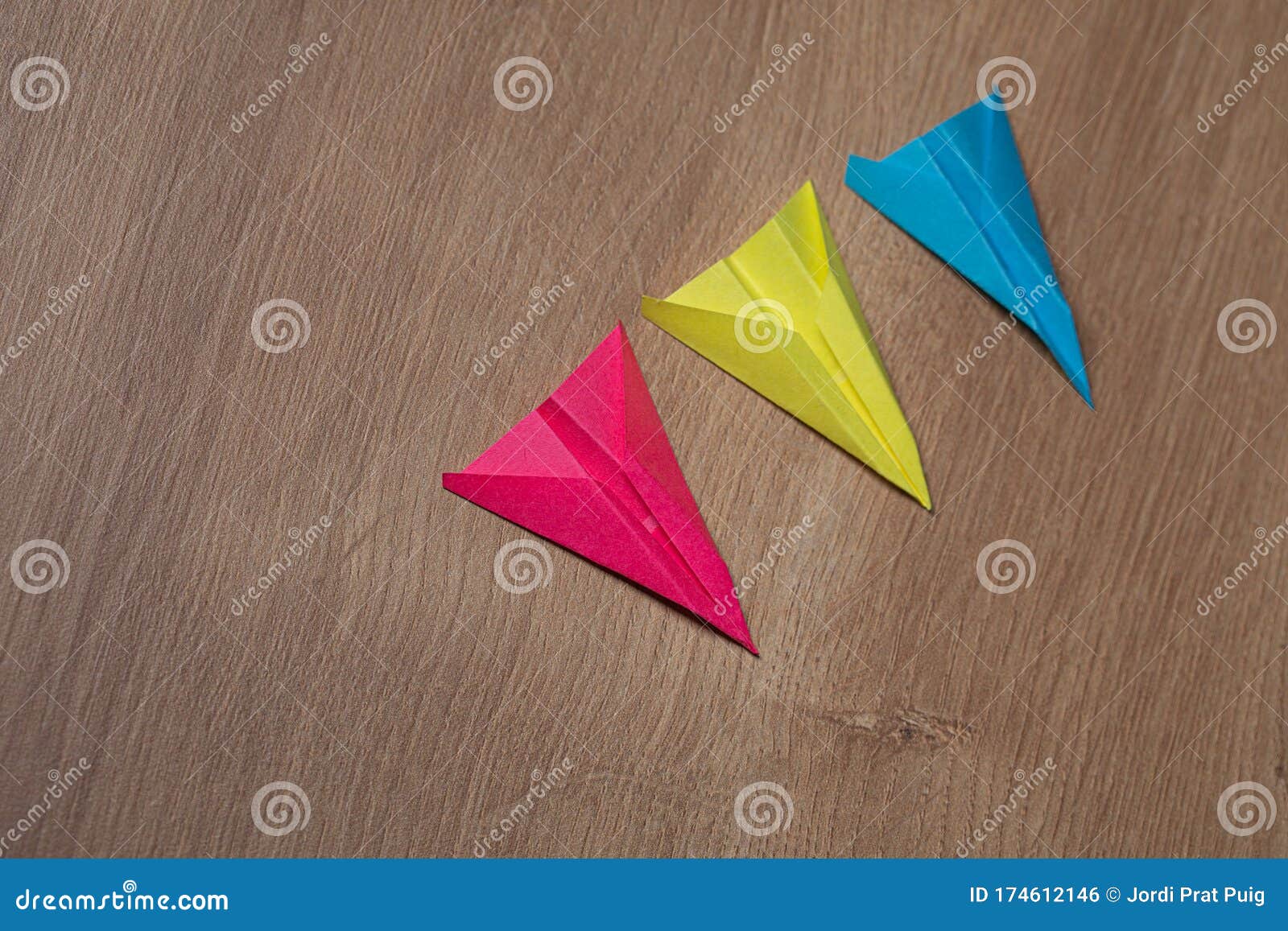 Three Colorful Paper Airplanes in a Row Stock Photo Image of