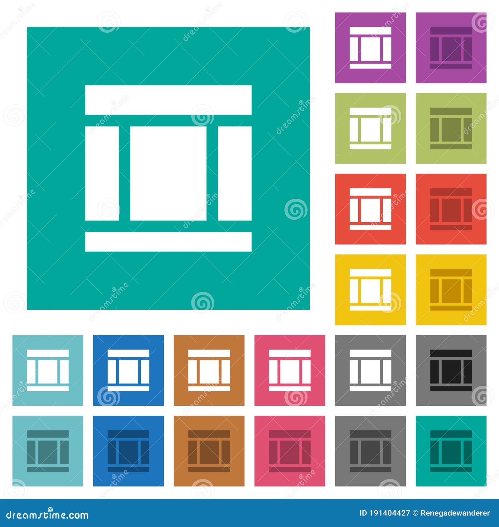 three columned web layout square flat multi colored icons