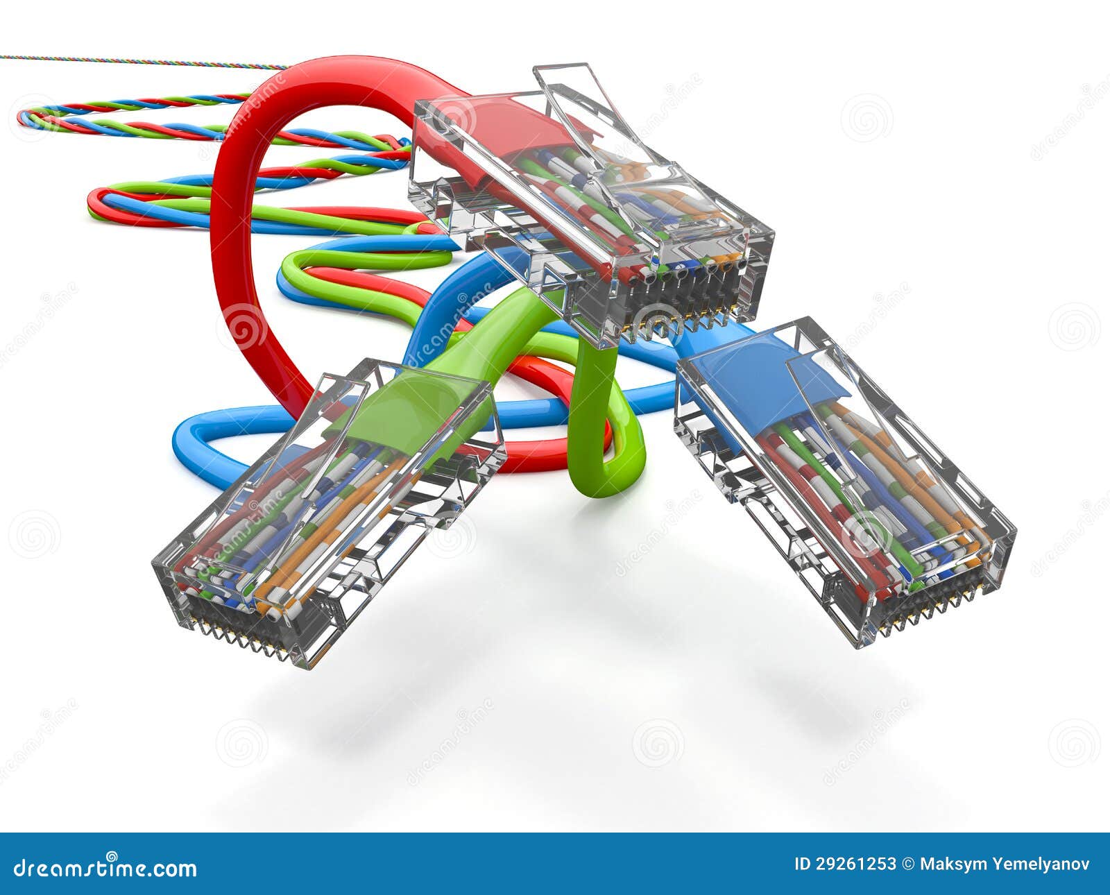 three computer network cables rj45. 3d