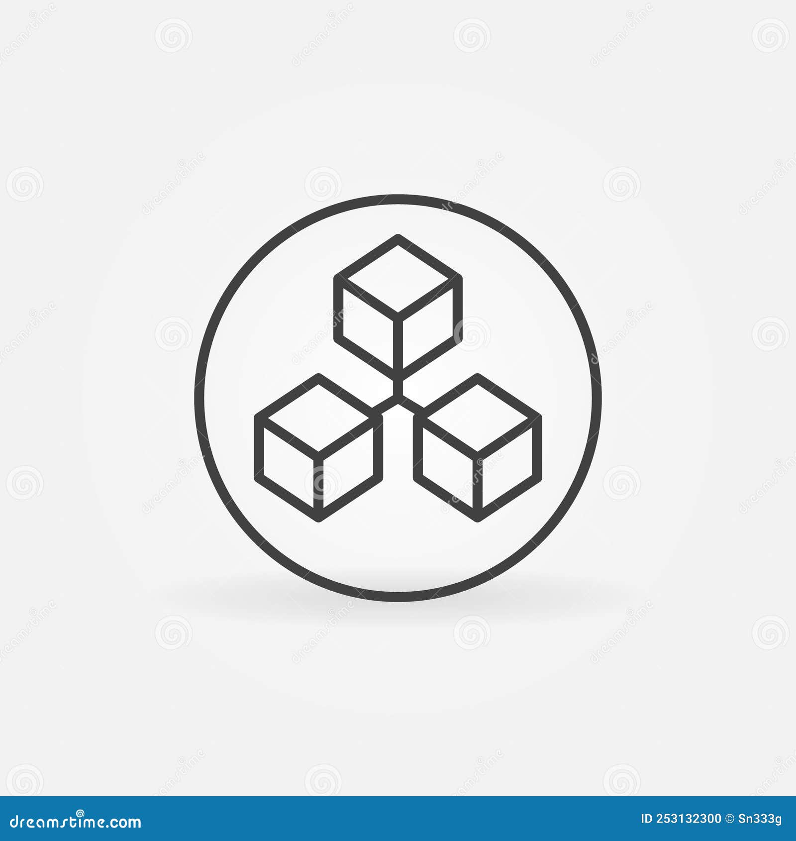 three connected blocks - blockchain in circle linear  concept icon