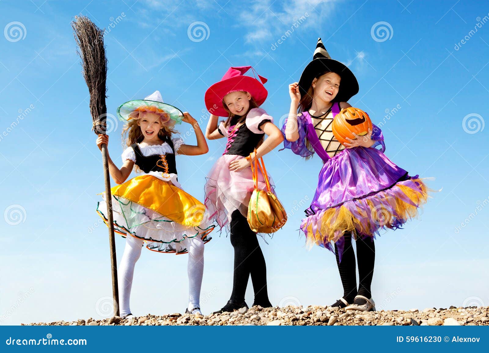 Three Cute Little Witches Standing With Bags Stock Photo - Image of concepts ...1300 x 957