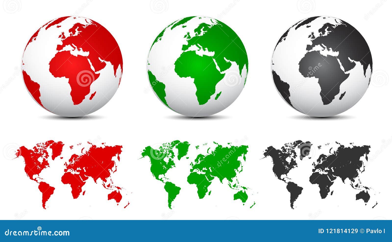 three 3d globes with world maps - 