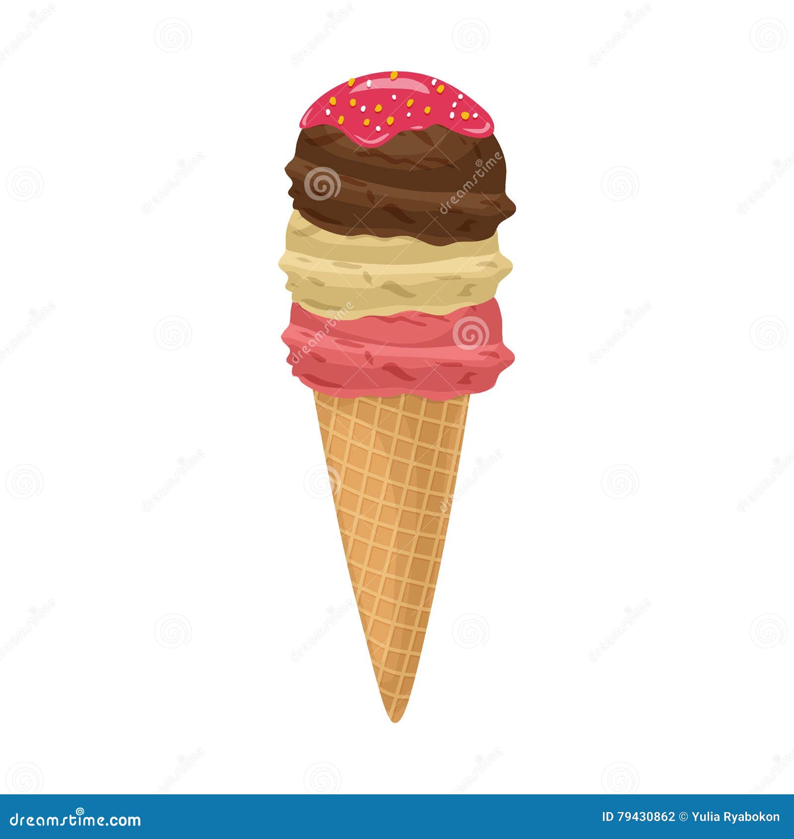 Ice Cream In A Series Of Cones With Different Flavors Background