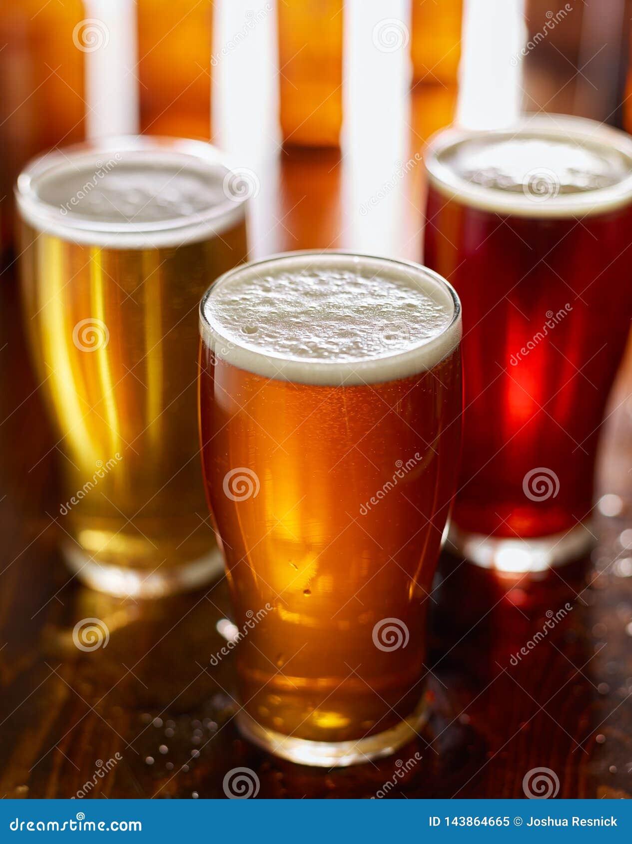 Three Different Types of Beer in Glass Mugs Stock Image Image of