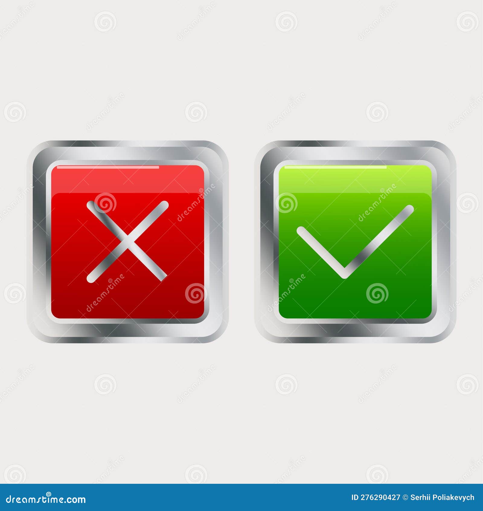 three-dimensional buttons cross tick. realistic shadow.  