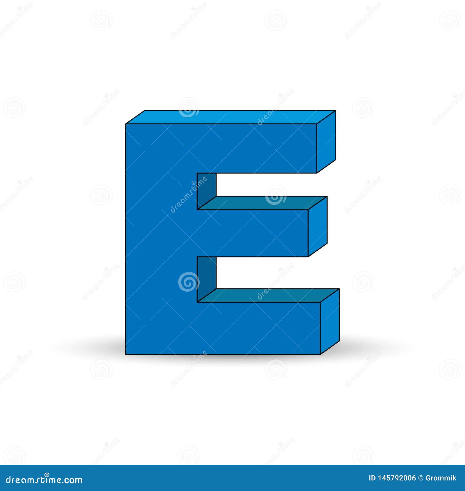 Three Dimensional Image Of The Letter E The Simulated 3d Volume Stock Vector Illustration Of Alphabet Shadow