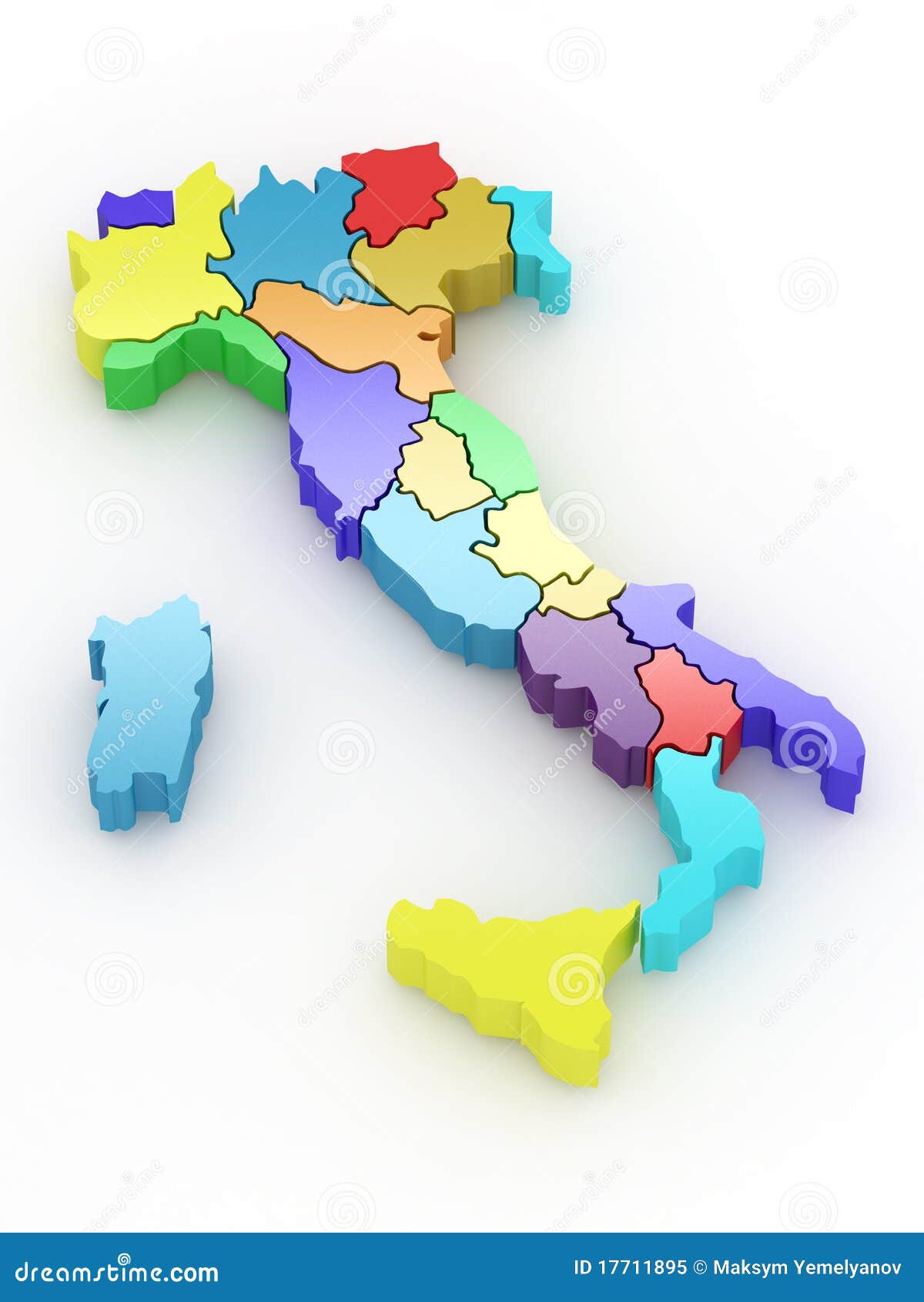 three-dimensional map of italy. 3d