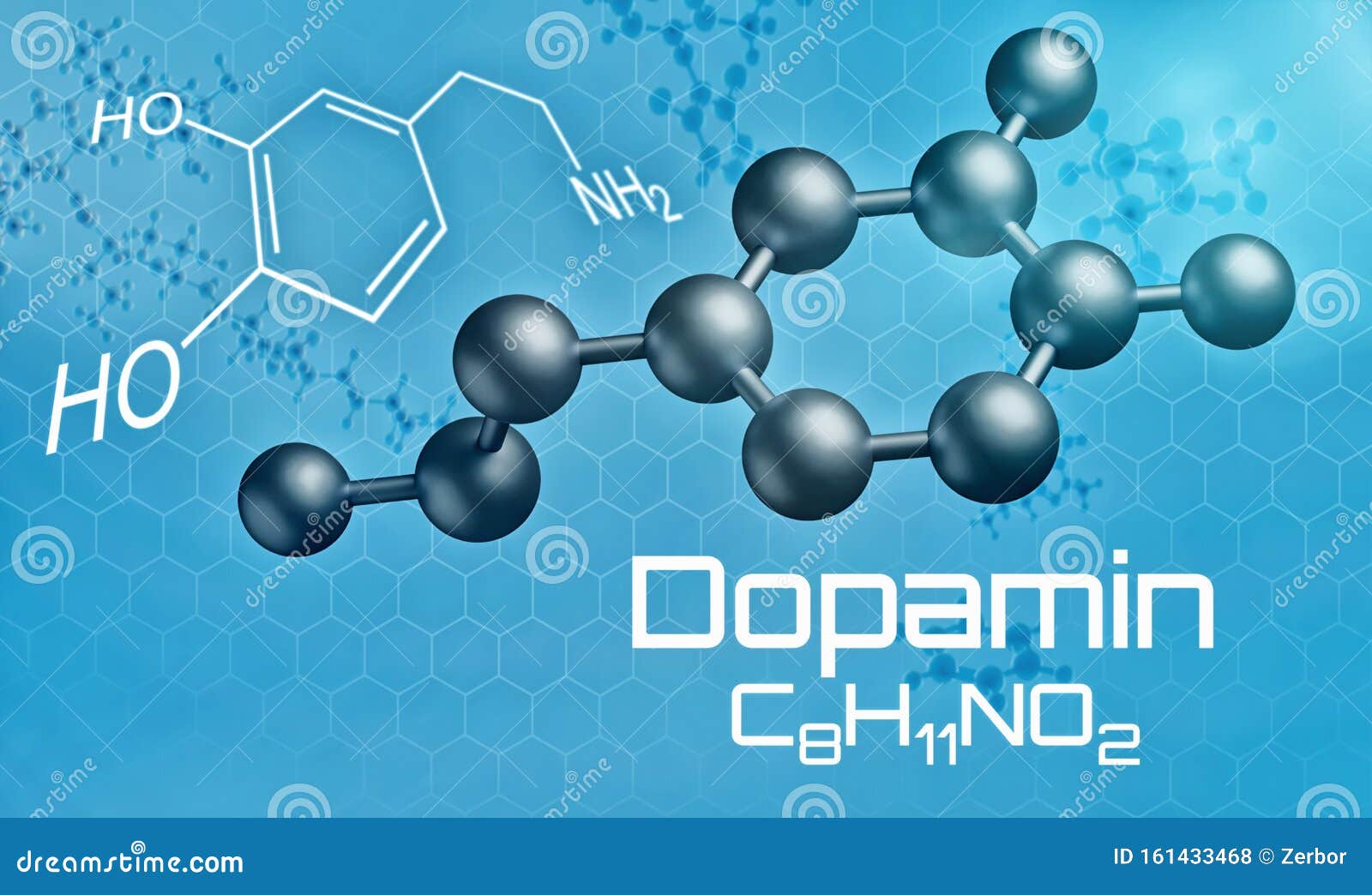 Threedimensional Molecular Model of Dopamine 3d Render Dopamin