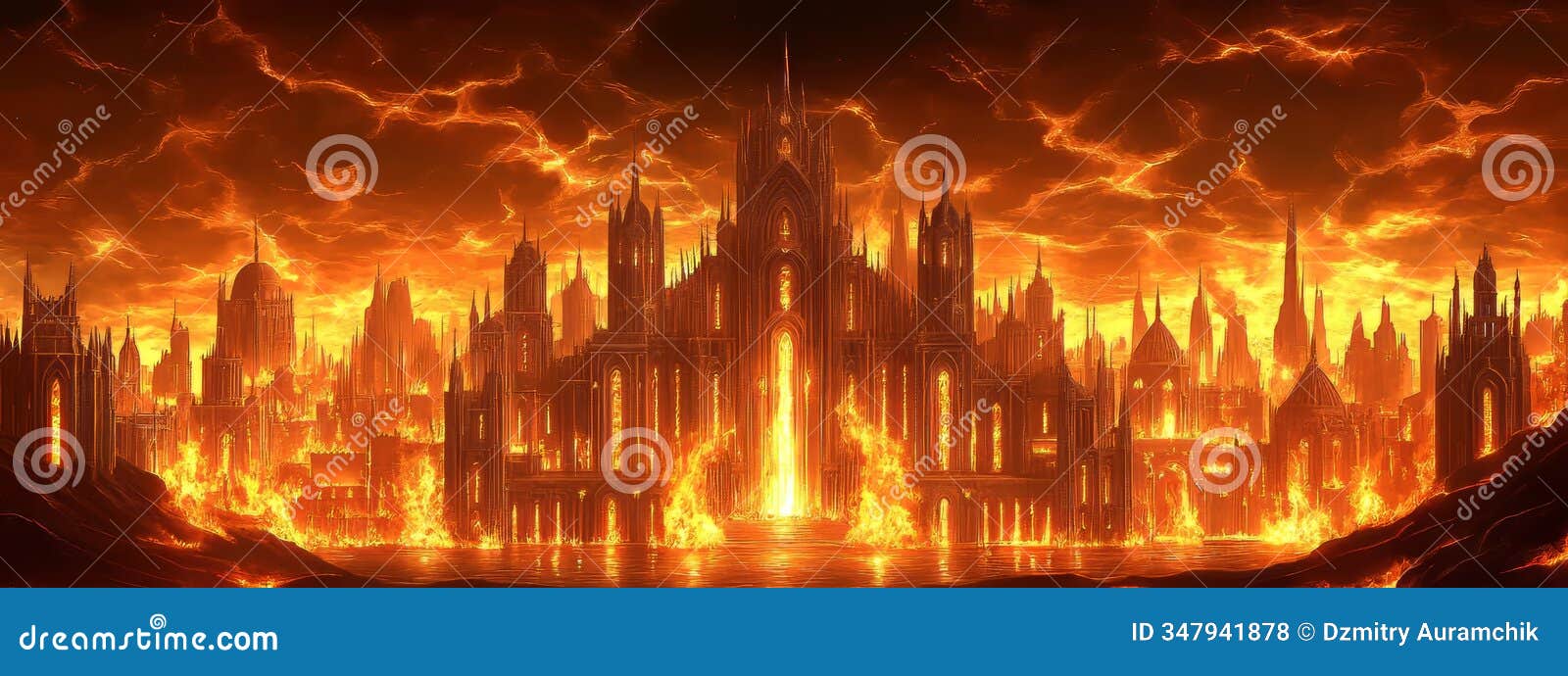 a three-dimensional scene of a medieval conflict between good and evil warriors, where the battleground is engulfed in